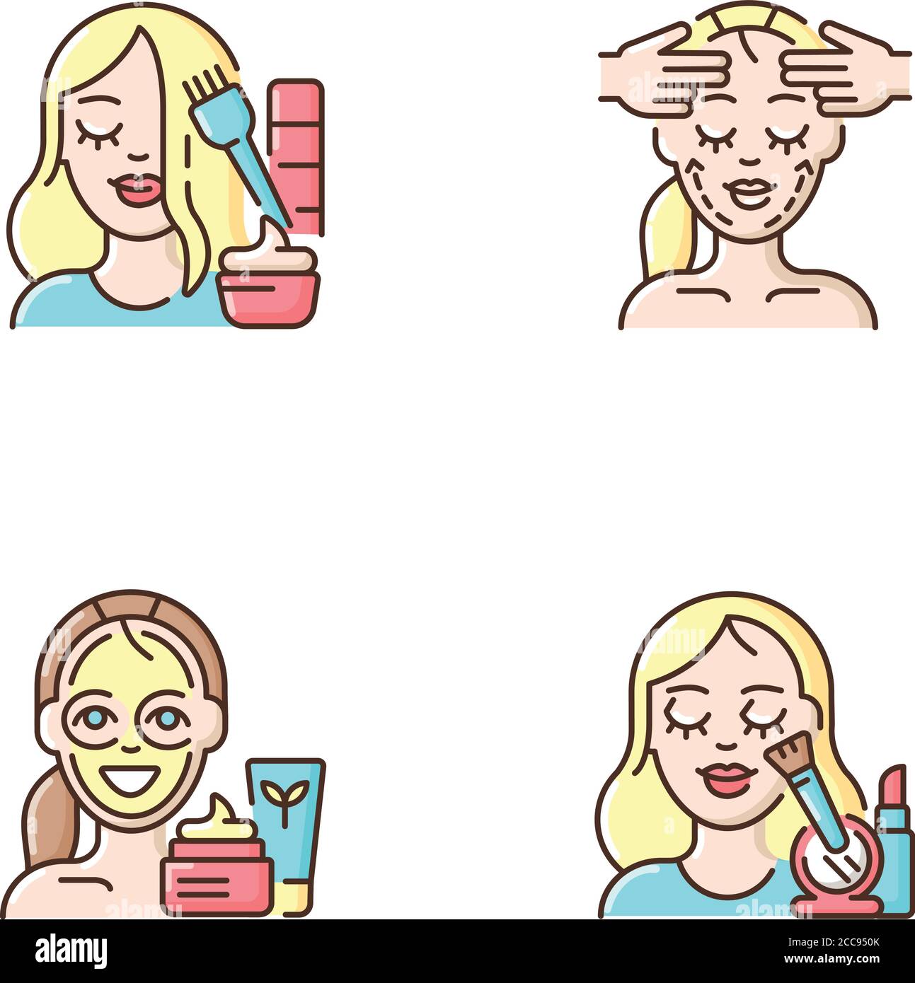 Femmes procédures de beauté RVB couleurs icônes ensemble Illustration de Vecteur