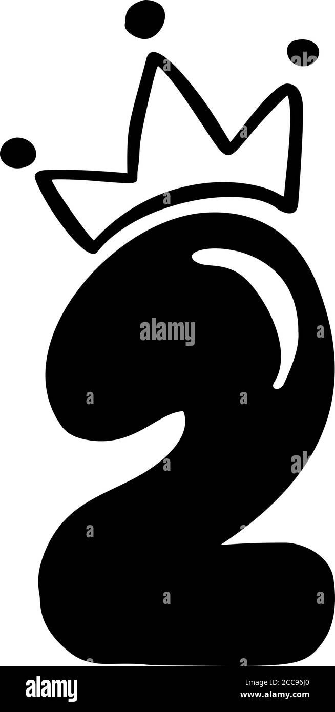 Vector Vintage Cute numéro 2 avec couronne. Logo de la princesse en forme d'élément de calligraphie. Saint-Valentin signe de l'alphabet dessiné à la main pour la décoration et le design de la page Illustration de Vecteur