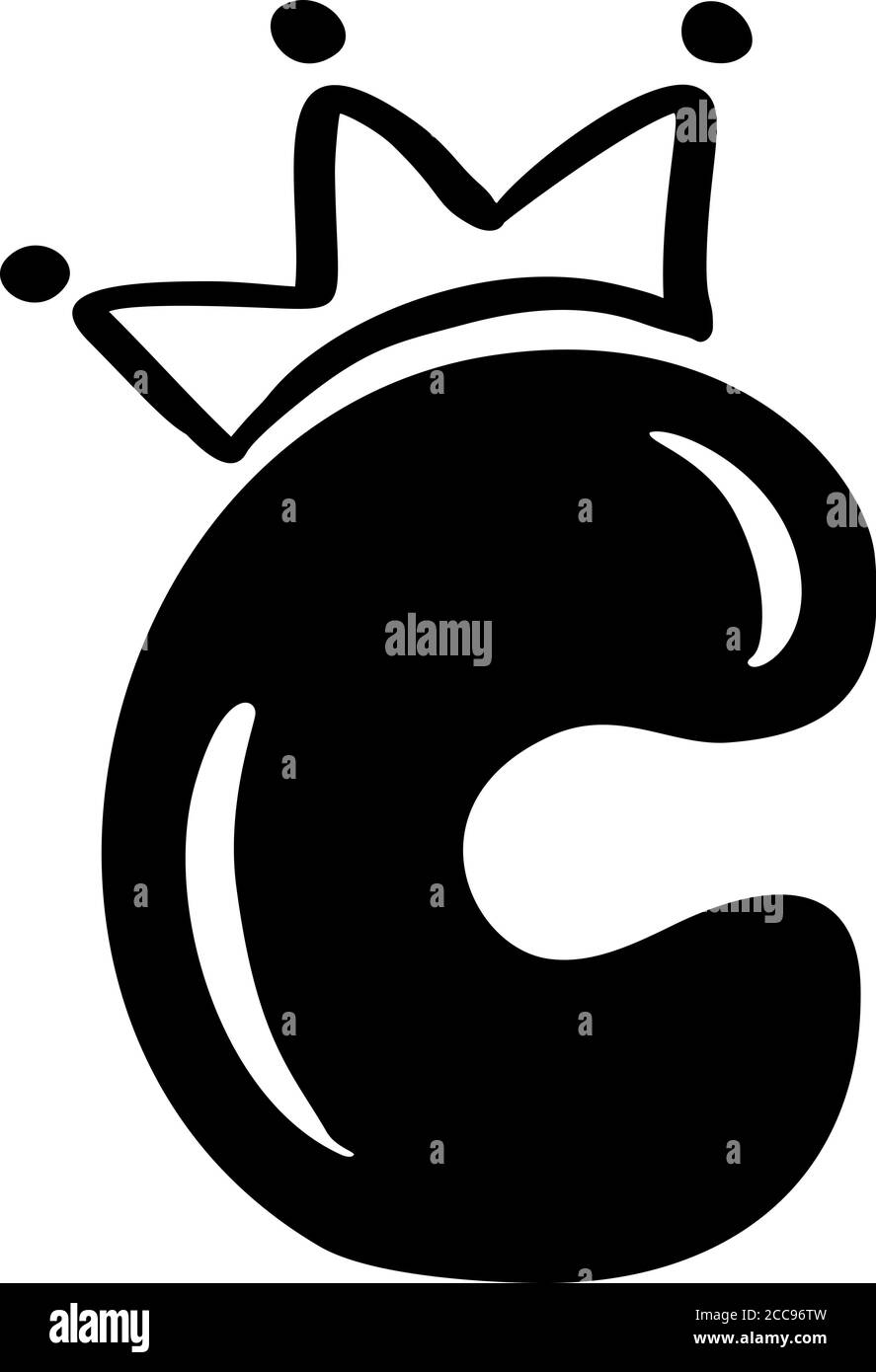 Vector Vintage mignon lettre C avec couronne. Logo de la princesse en forme d'élément de calligraphie. Saint-Valentin signe de l'alphabet dessiné à la main pour la décoration et le design de la page Illustration de Vecteur