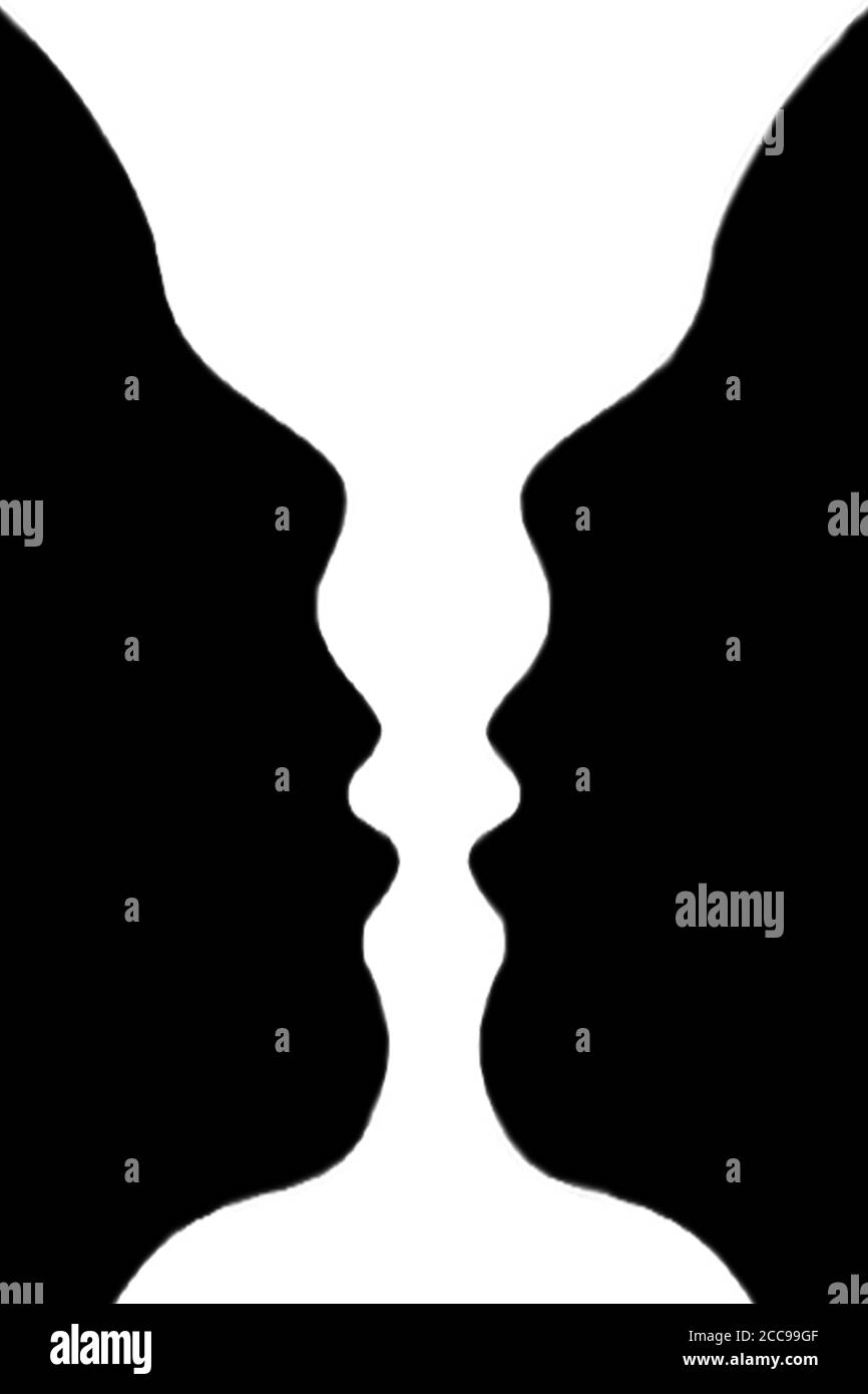 La figure de la perception, visage et vase. Figure-terrain de l'organisation. Groupement perceptuel. La psychologie de la Gestalt dans l'identification d'une figure de l'arrière-plan Banque D'Images
