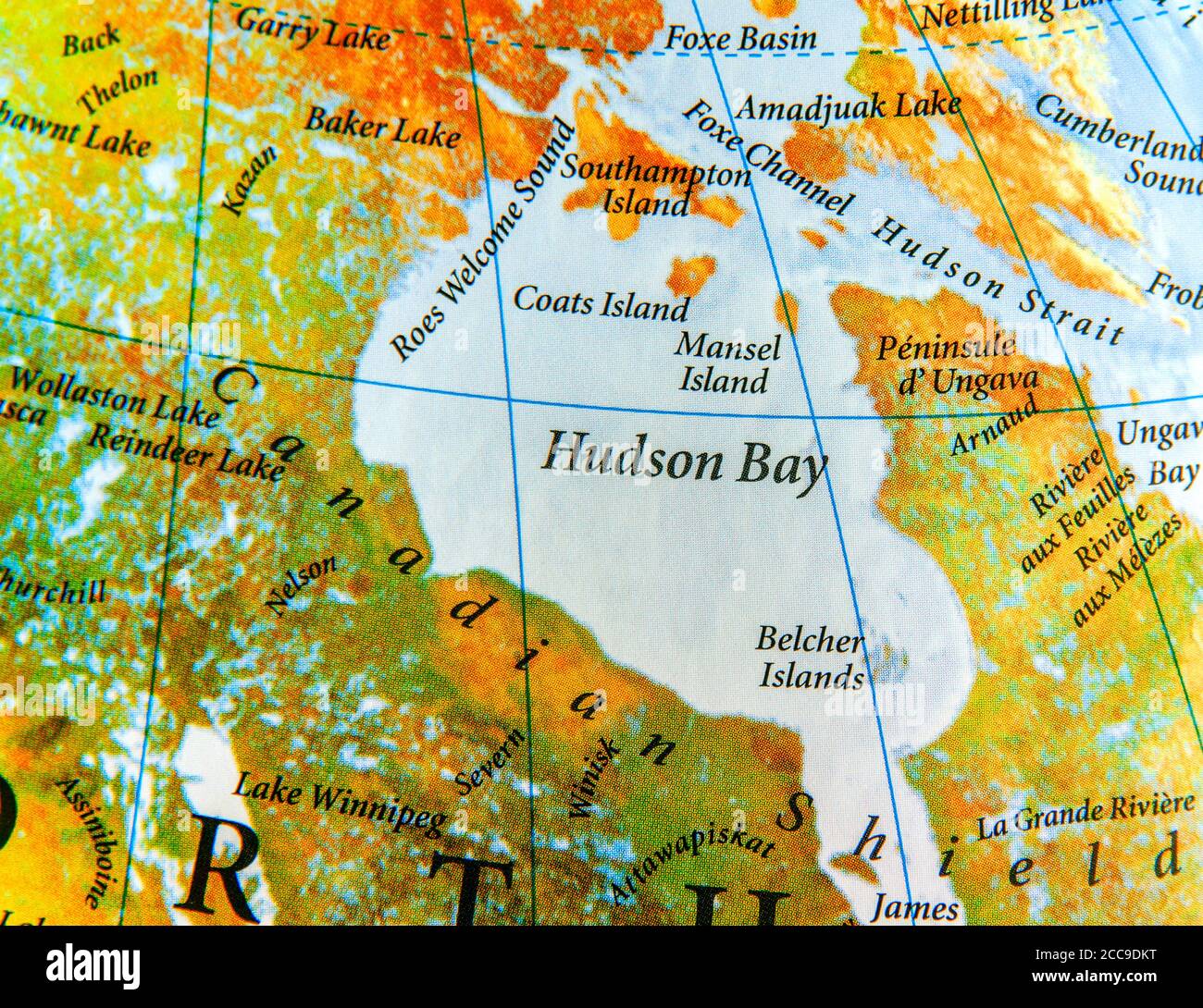 Carte géographique de la baie d'Hudson dans le pays du Canada Photo