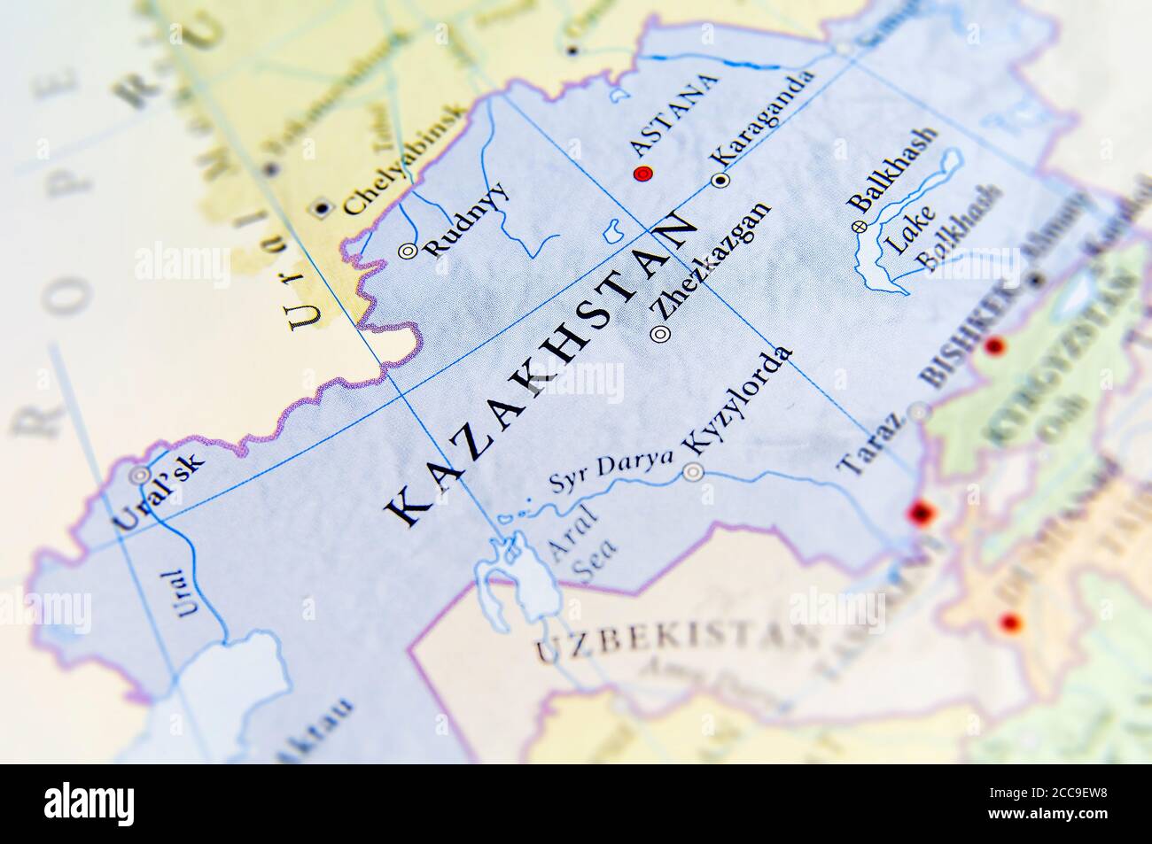 Carte géographique du Kazakhstan avec des villes importantes Banque D'Images