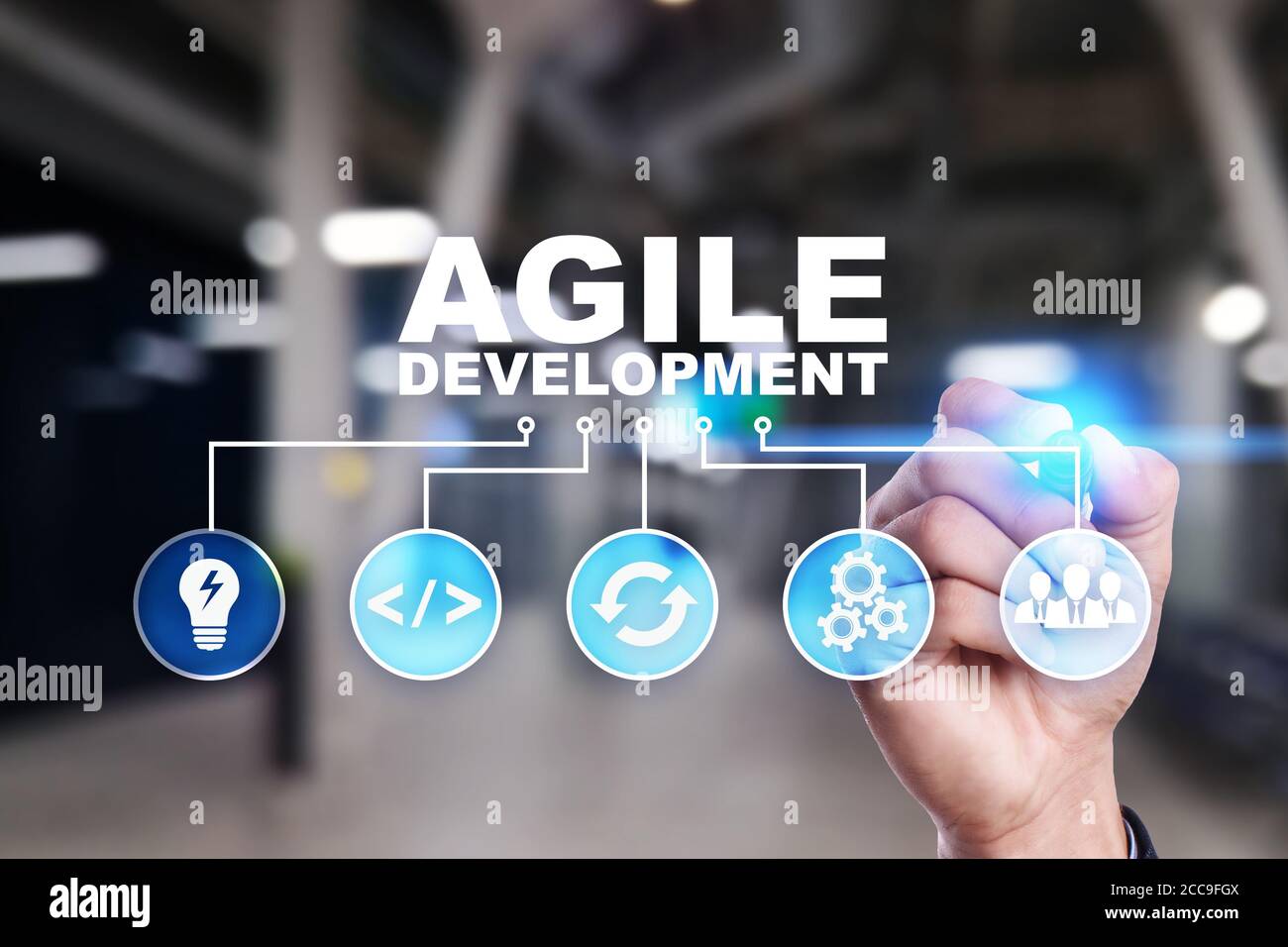 Développement agile, concept de programmation de logiciels et d'applications sur écran virtuel Banque D'Images