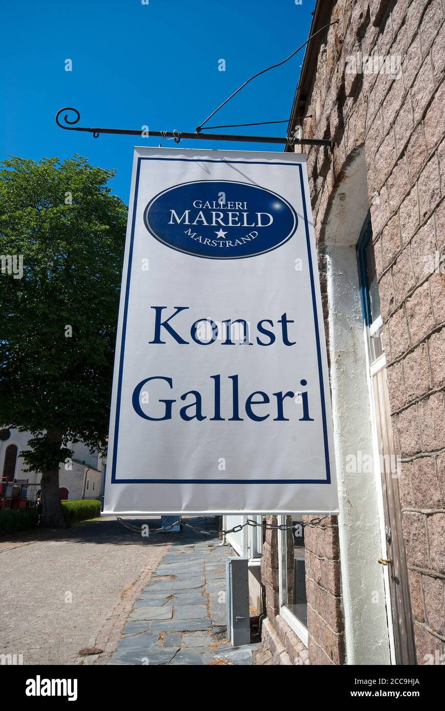 Panneau de galerie d'art à Marstrand, Suède Banque D'Images