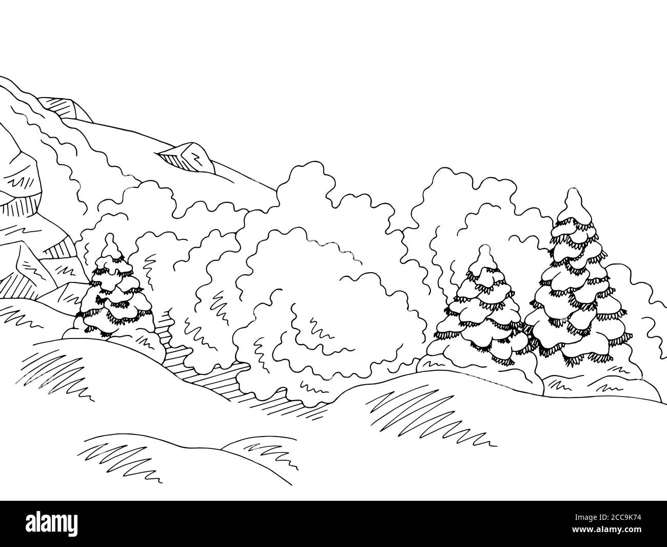 Avalanche graphique noir blanc montagnes paysage esquisse illustration vecteur Illustration de Vecteur