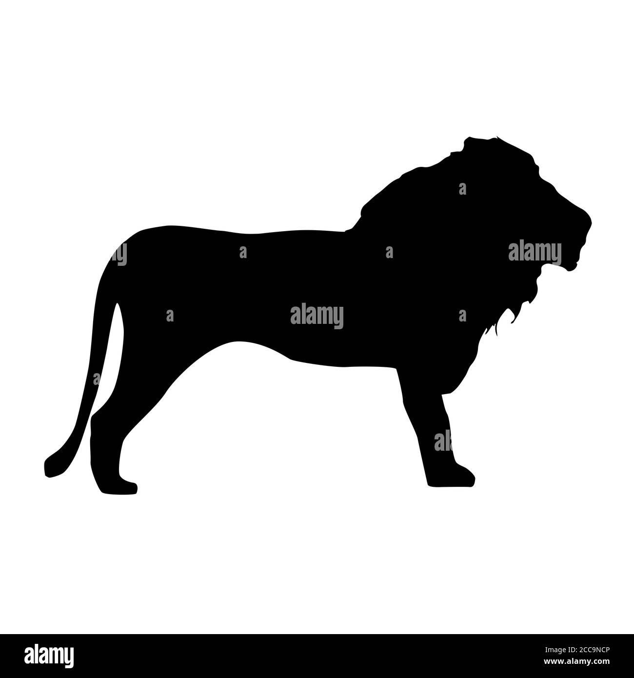 Illustration numérique d'une icône représentant une silhouette de lion noire sur un arrière-plan blanc Banque D'Images