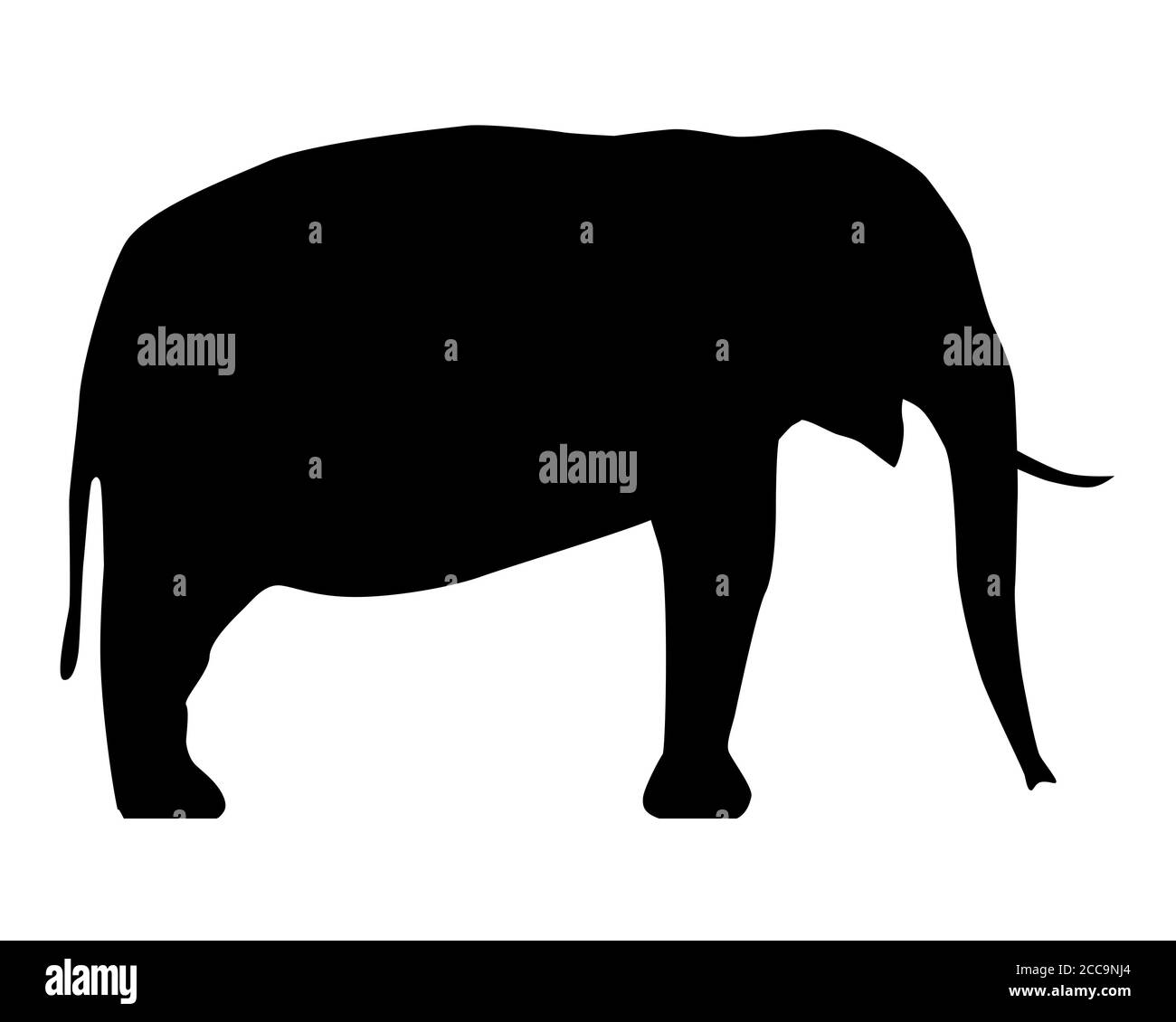 Illustration numérique d'une icône représentant une silhouette d'éléphant noir sur un arrière-plan blanc Banque D'Images