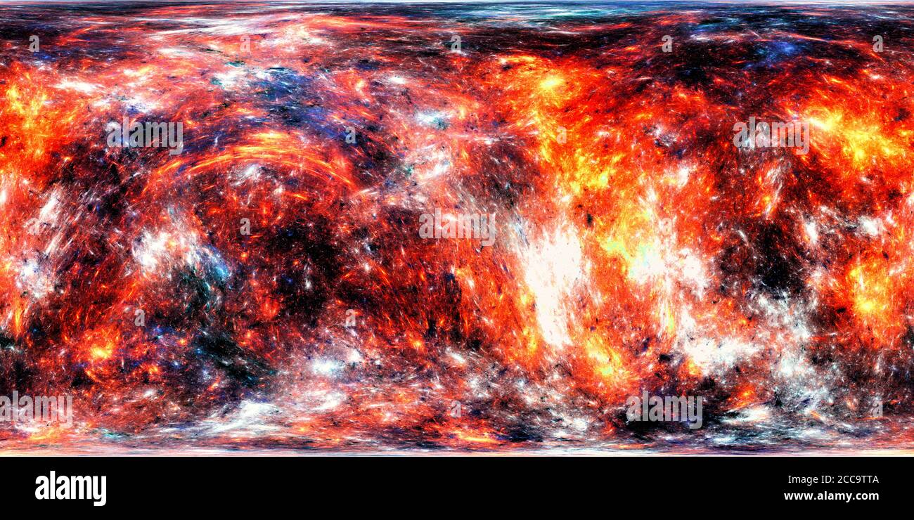 Hot fiery planet 360 degrés 8k carte de surface panoramique, arrière-plan abstrait généré par ordinateur, rendu 3D Banque D'Images