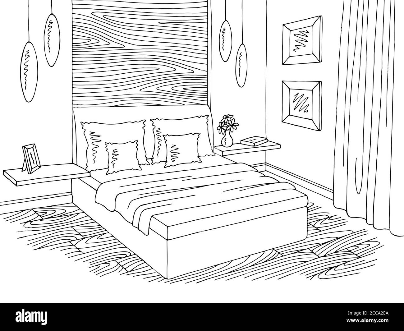 Chambre graphique noir blanc intérieur dessin illustration vecteur Illustration de Vecteur