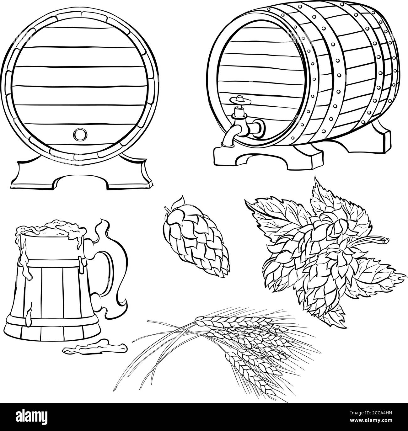 Décor aux éléments traditionnels du festival de la bière Oktoberfest. Style art de ligne. Illustration vectorielle dessinée à la main isolée sur fond blanc Illustration de Vecteur