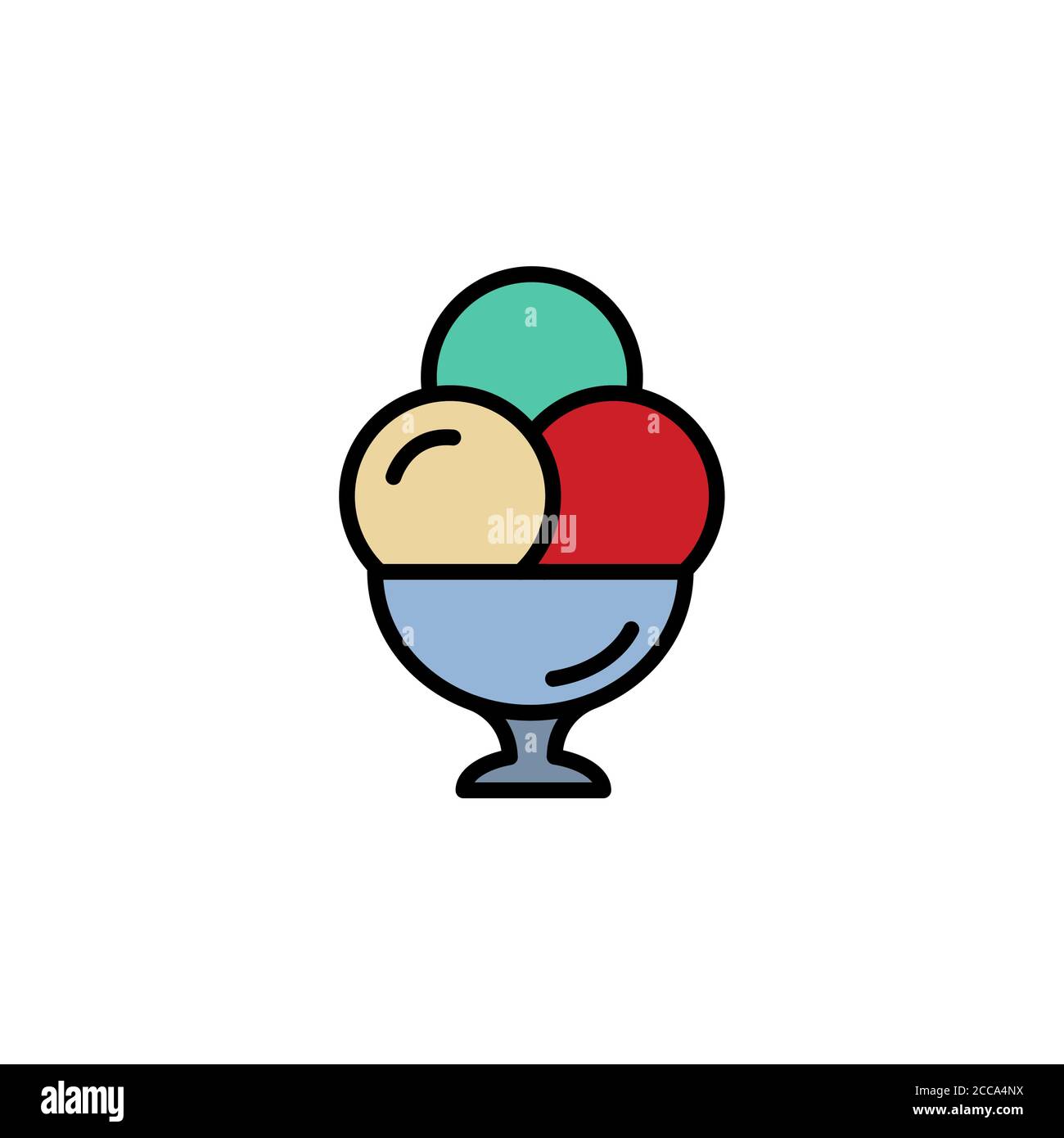 Boules de crème glacée en couleur de tasse icône ligne mince, linéaire, contour. Dessert ou douceur en verre. Signe simple, logo Illustration de Vecteur