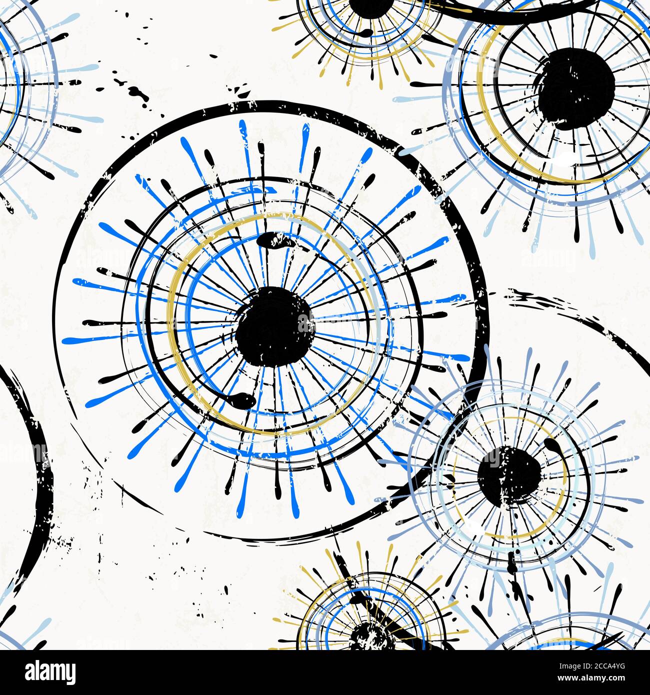 arrière-plan sans couture à motif abstrait, avec cercles, points, traits et éclaboussures, style rétro Illustration de Vecteur