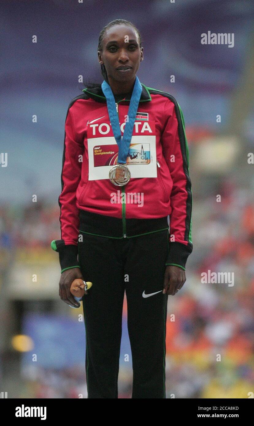 Gladys Cherono Kiprono Podium 10 000 M femmes au Championnat du monde Athlétisme 2013, le 12 2013 août à Moscou - photo Laurent Lairys / DPPI Banque D'Images