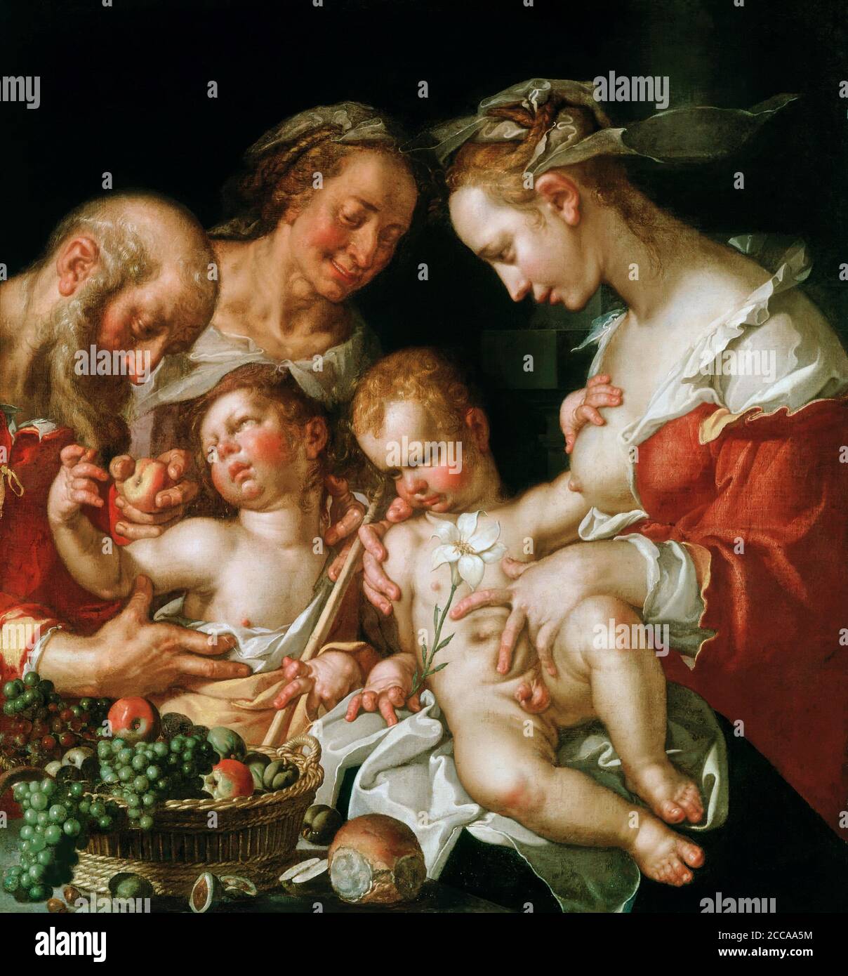 La Sainte famille avec Jean-Baptiste. Musée : Musée de Picardie, Amiens. Auteur: JOACHIM WTEWAEL. Banque D'Images