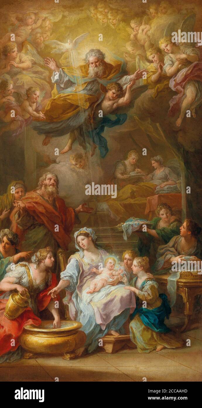 La Nativité de la Vierge. Musée : COLLECTION PRIVÉE. Auteur: SEBASTIANO CONCA. Banque D'Images