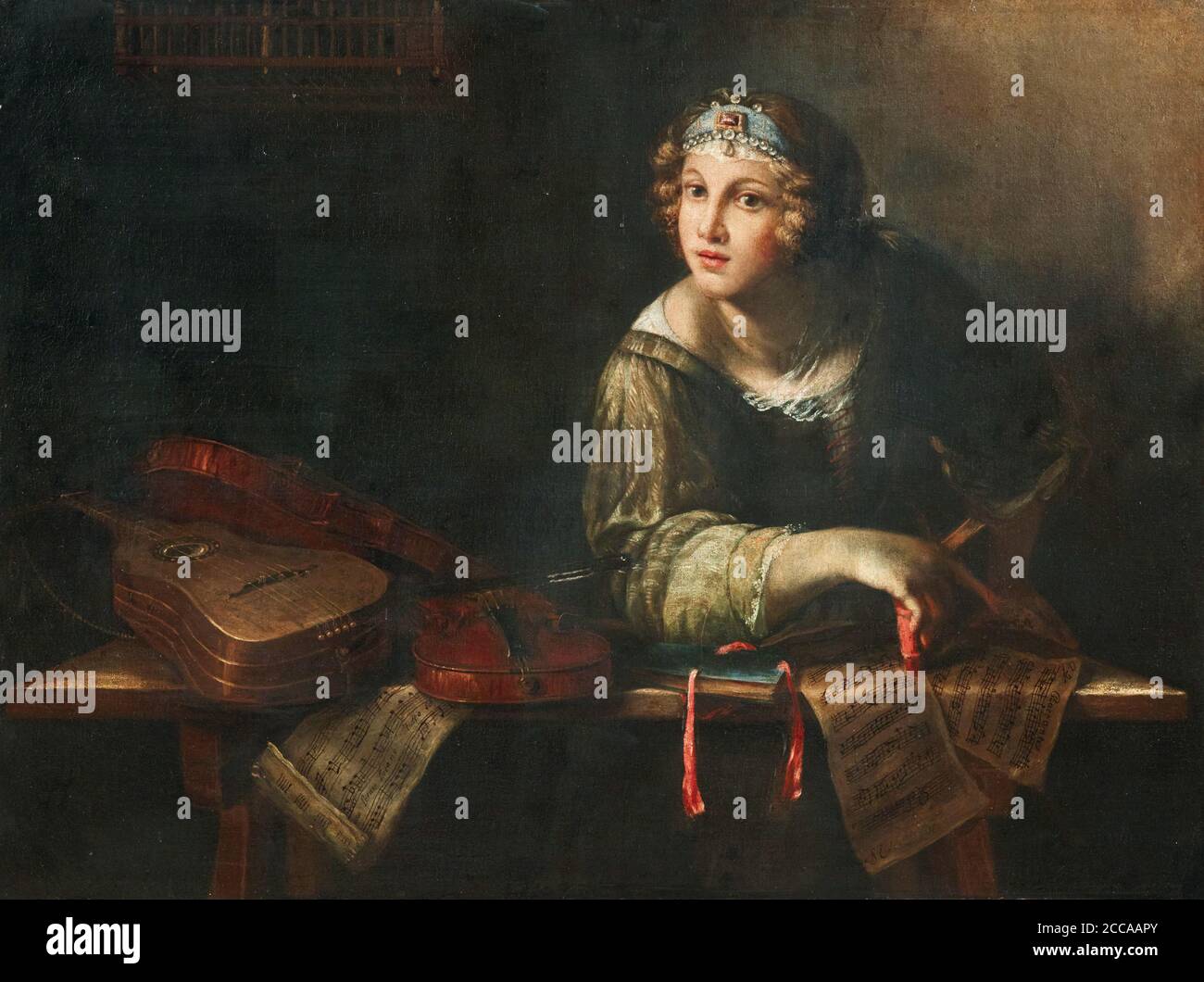 Représentation allégorique avec des instruments de musique et des notes. Musée : COLLECTION PRIVÉE. Auteur: Girolamo Scaglia. Banque D'Images