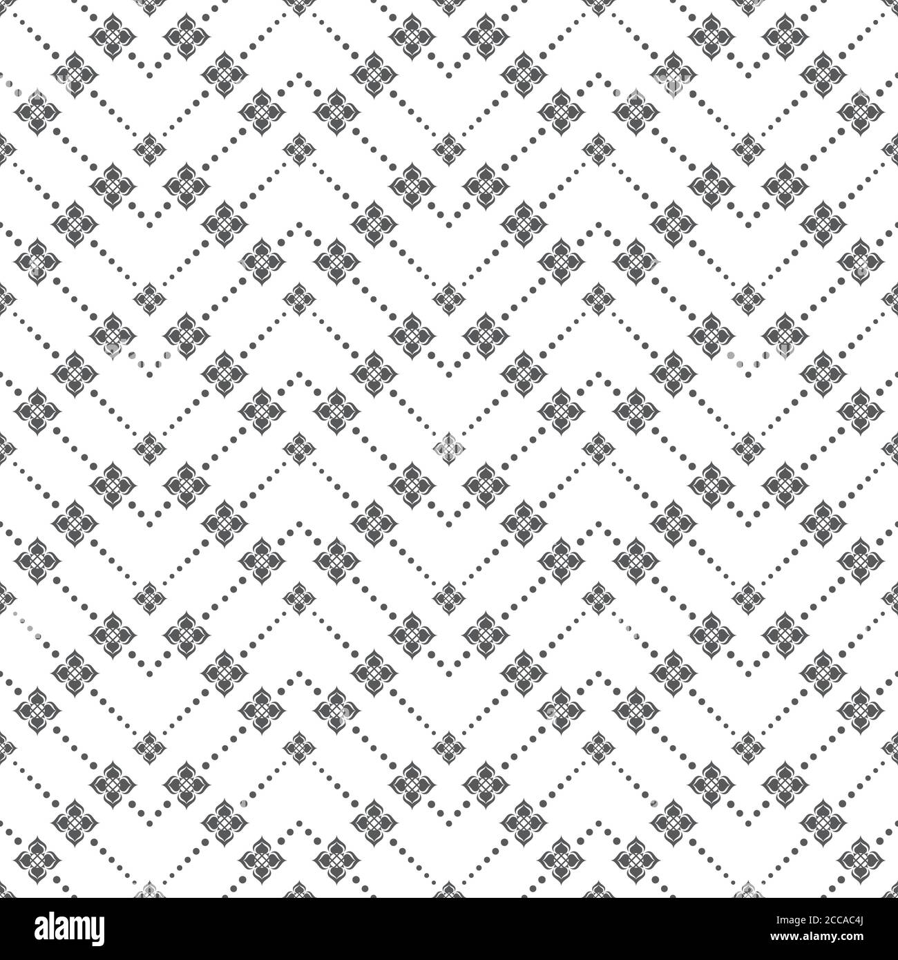 Motif sans couture. Texture géométrique simple et moderne. Répéter régulièrement des formes zigzag avec des lignes pointillées, des fleurs. Élément vectoriel de conception graphique Illustration de Vecteur