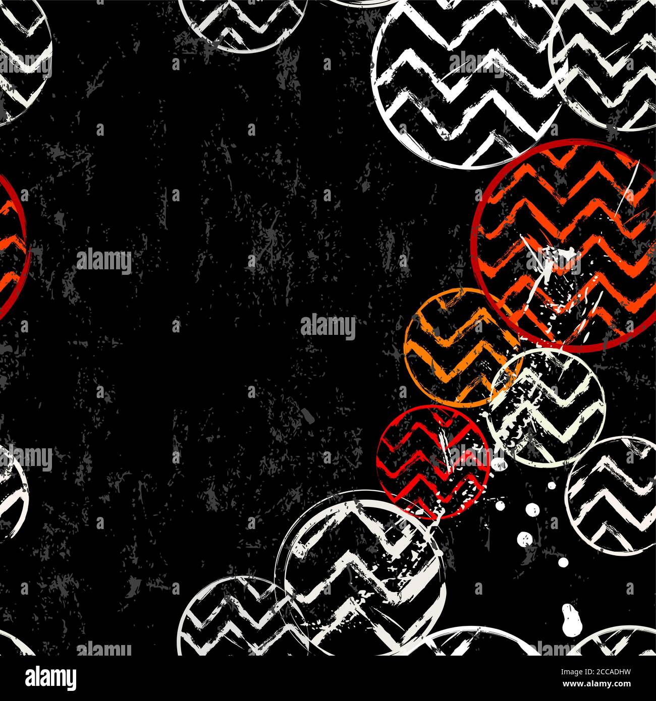 motif d'arrière-plan transparent, avec cercles, zigzag, traits et éclaboussures, noir et blanc Illustration de Vecteur