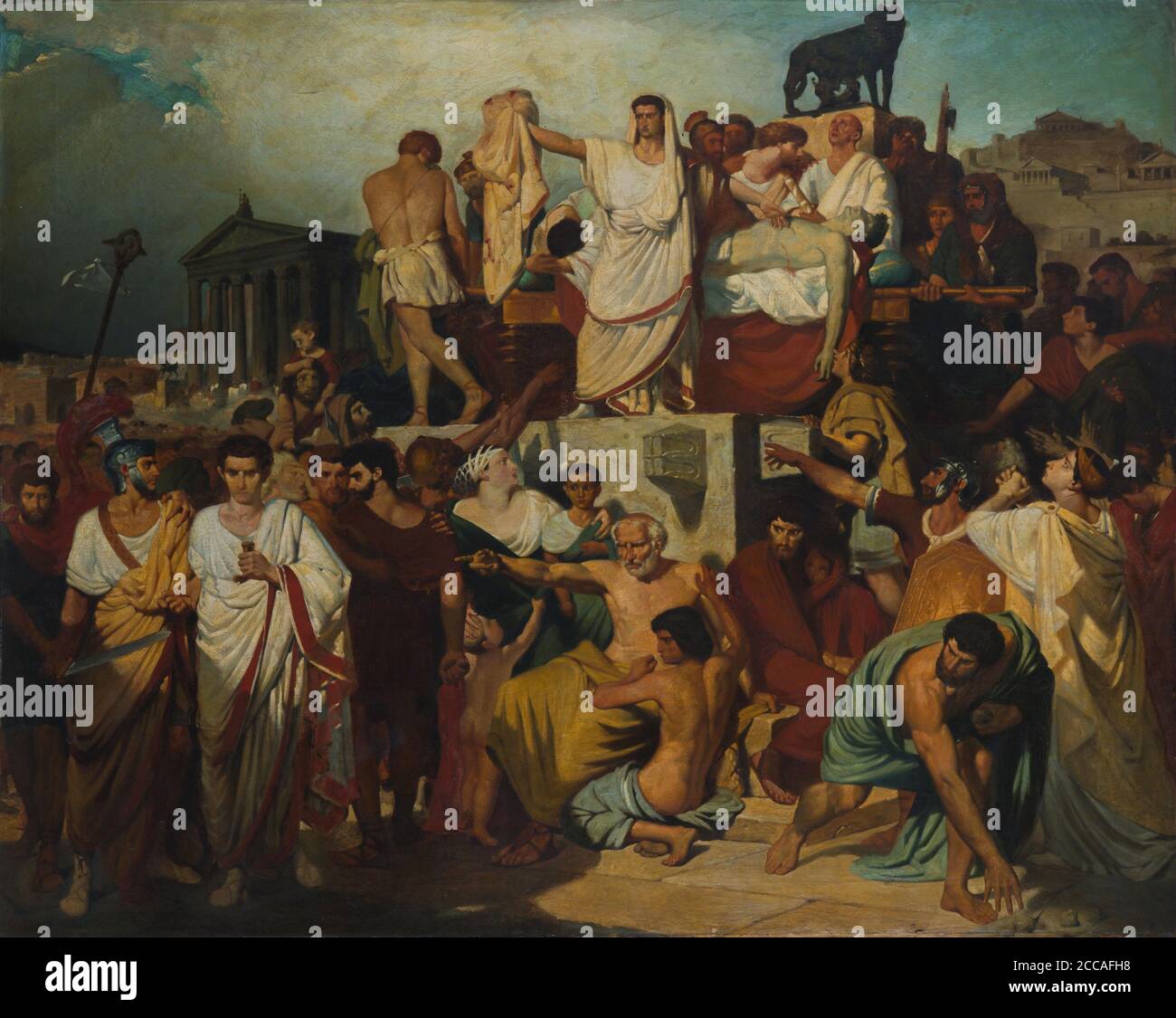 L'Oration de Marc Antony au funéraire de César. Musée : COLLECTION PRIVÉE. AUTEUR: JOSEPH-DESIRE COURT. Banque D'Images