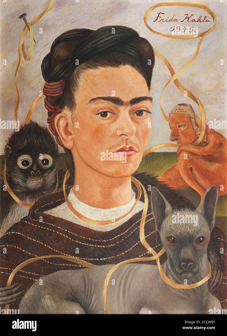 Autoportrait avec petit singe. Musée: Museo Dolores Olmedo Patino, Mexiko ville. Auteur: FRIDA KAHLO. Banque D'Images