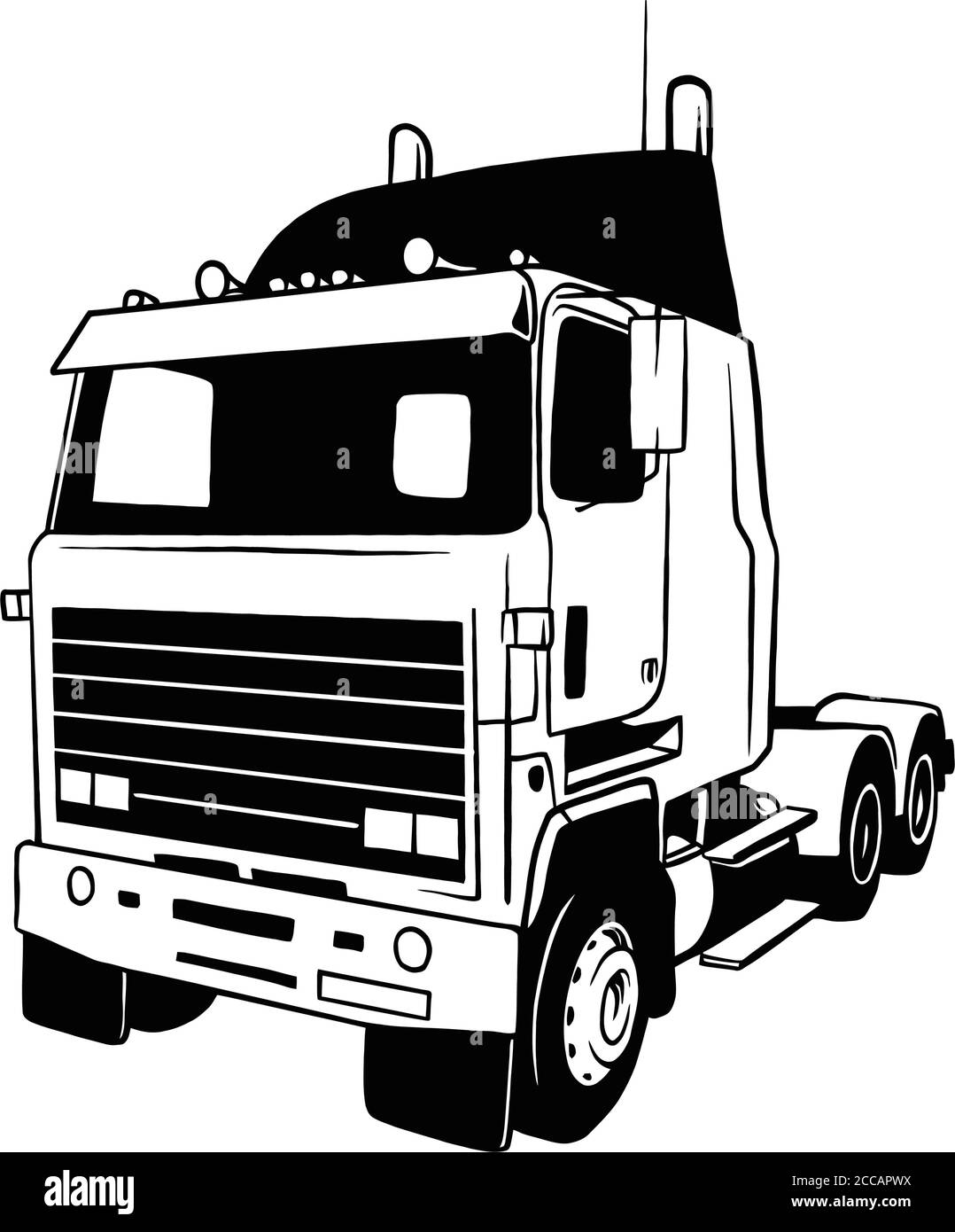 Illustration noire et blanche de la remorque American Truck isolée sur blanc Illustration de Vecteur