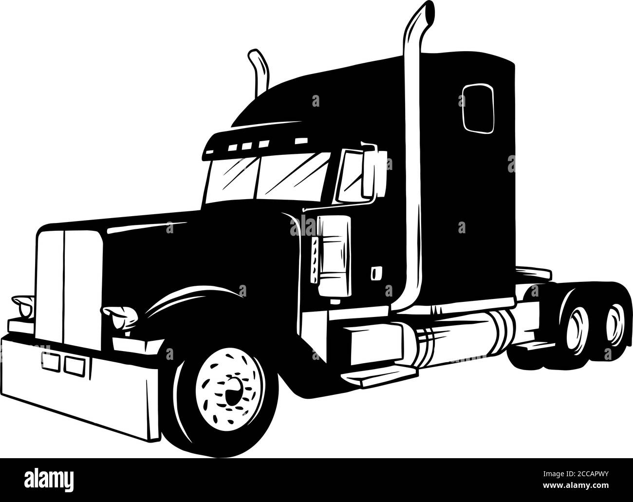 Illustration noire et blanche de la remorque American Truck isolée sur blanc Illustration de Vecteur