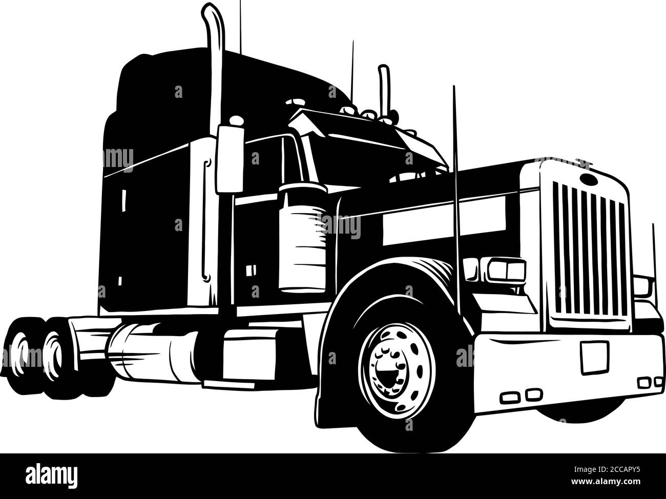 Illustration noire et blanche de la remorque American Truck isolée sur blanc Illustration de Vecteur