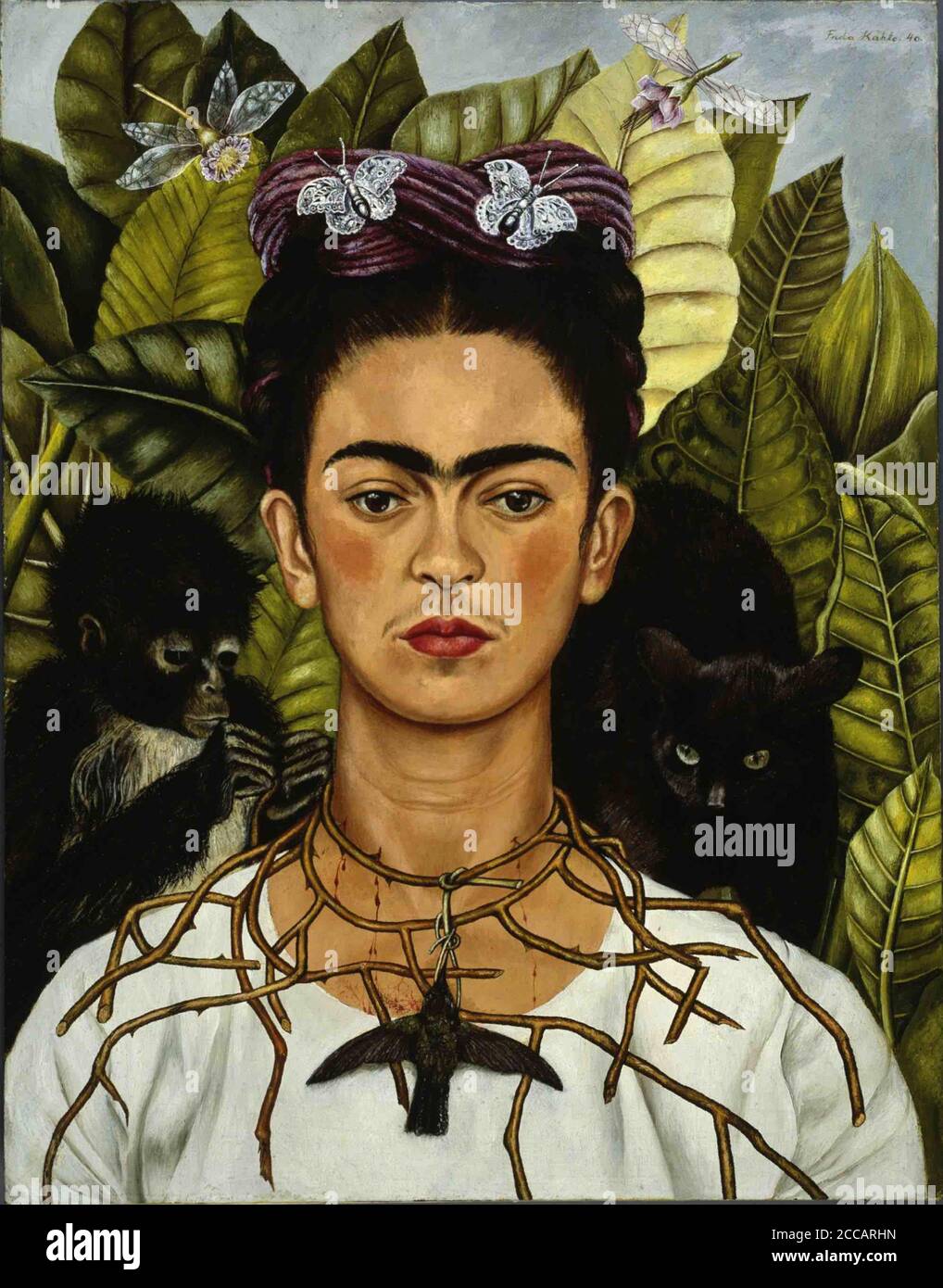 Autoportrait avec collier de Thorn et colibri (Autorretrato con Collar de Espinas). Musée : Harry Ransom Center, Texas. Auteur: FRIDA KAHLO. Banque D'Images