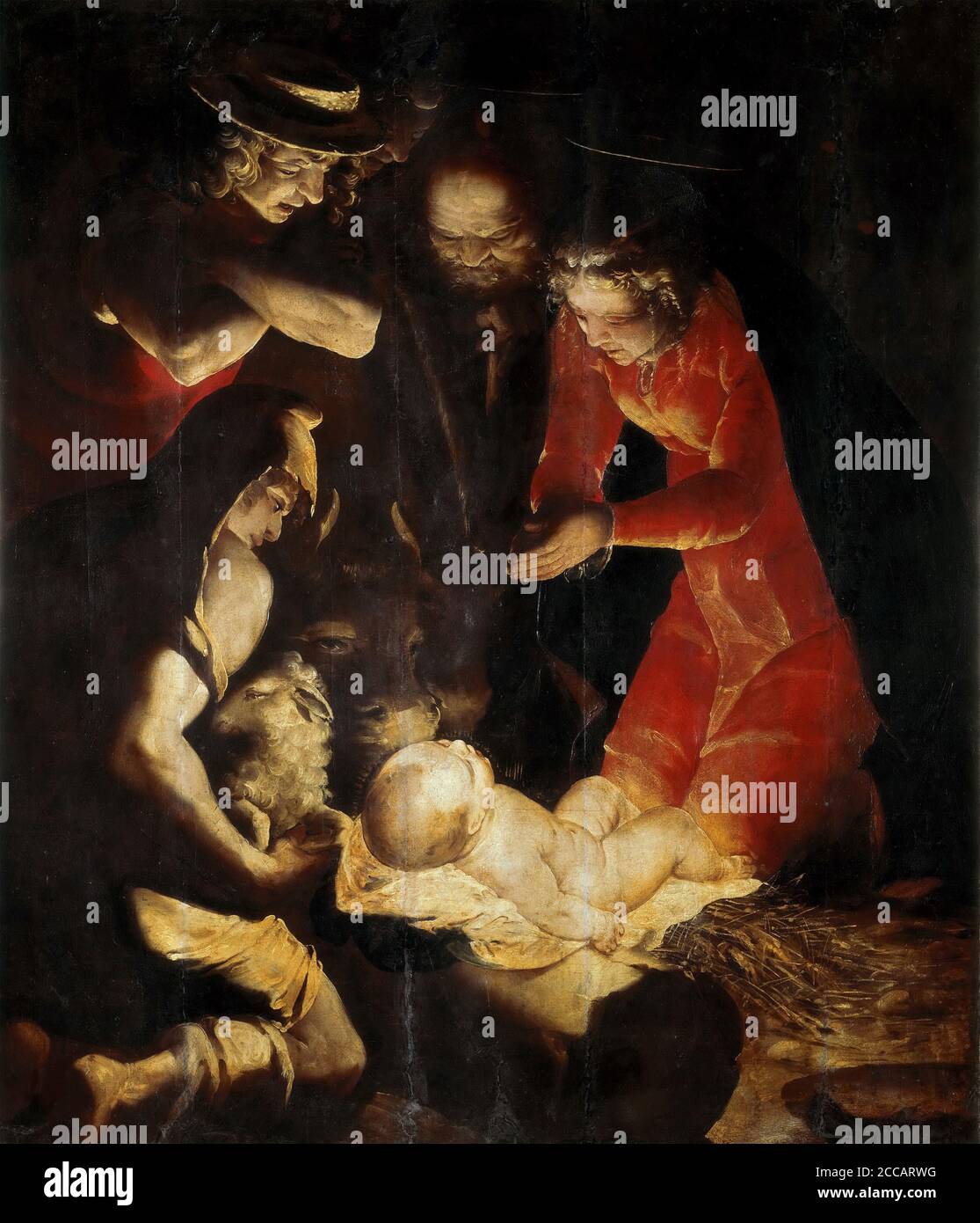L'adoration des bergers. Musée: Pinacoteca di Brera, Milan. Auteur: Luca Cambiaso (Cambiasi). Banque D'Images