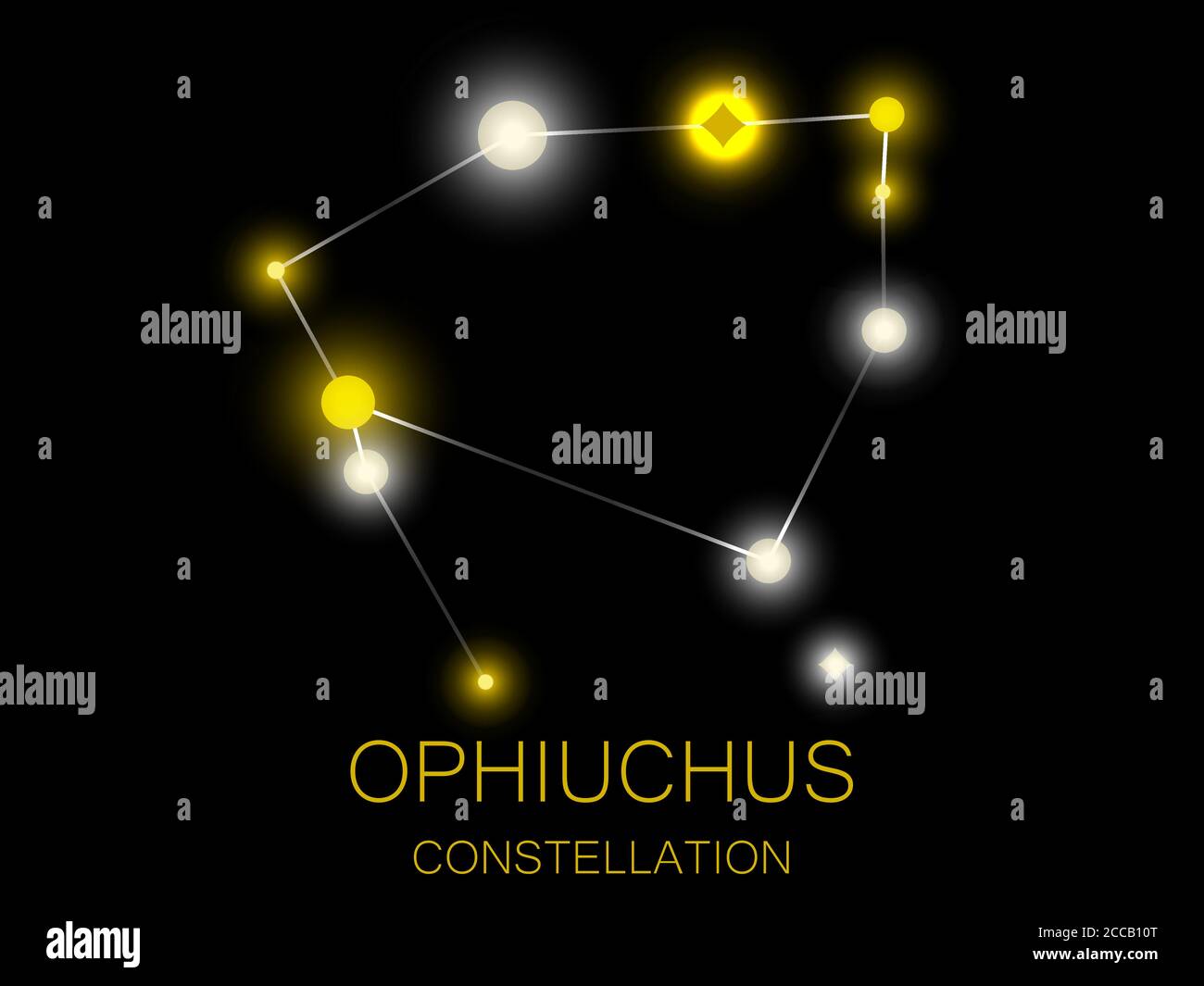 Constellation Ophiuchus. Étoiles jaunes lumineuses dans le ciel nocturne. Un cluster d'étoiles dans l'espace profond, l'univers. Illustration vectorielle Illustration de Vecteur