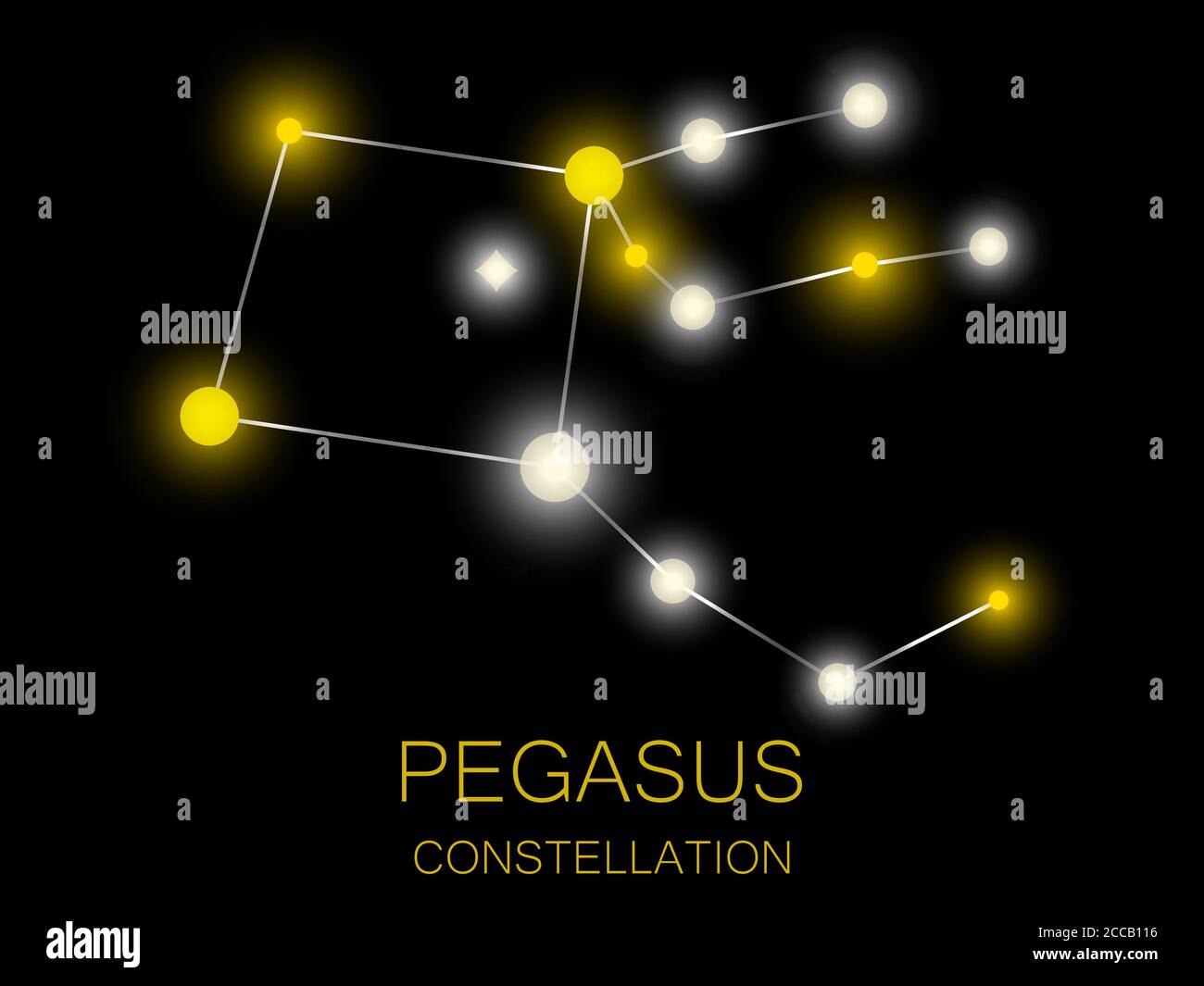 Constellation de Pegasus. Étoiles jaunes lumineuses dans le ciel — free download