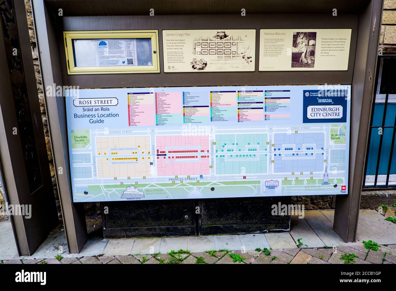 Édimbourg Écosse 6 août 2020 plaques d'information montrant des bâtiments et des boutiques sur Rose Street dans la Nouvelle ville d'Édimbourg, Écosse. Le nouveau célèbre Banque D'Images