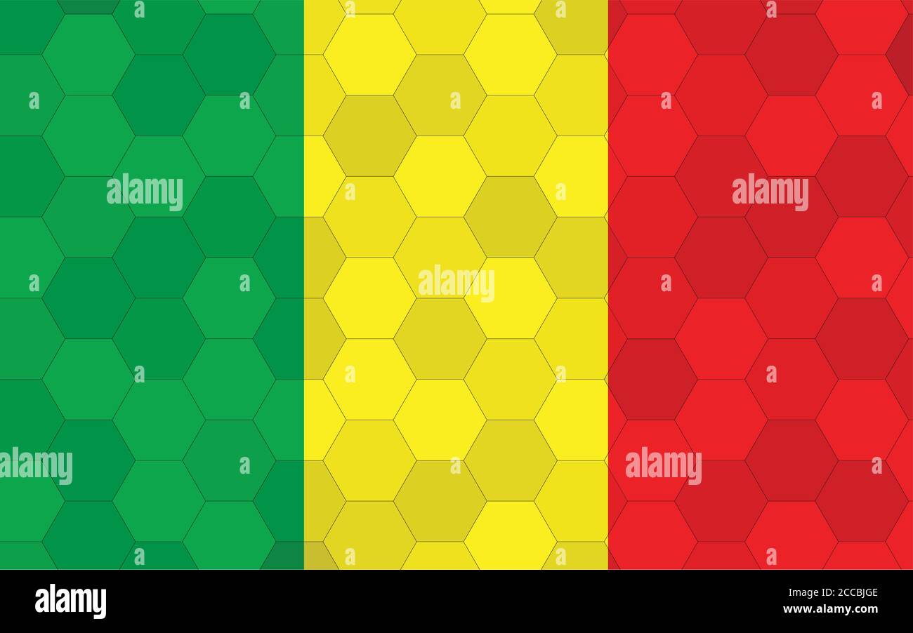 Illustration du drapeau Mali. Drapeau malien futuriste avec vecteur abstrait d'arrière-plan hexagonal. Le drapeau national du Mali symbolise l'indépendance. Illustration de Vecteur