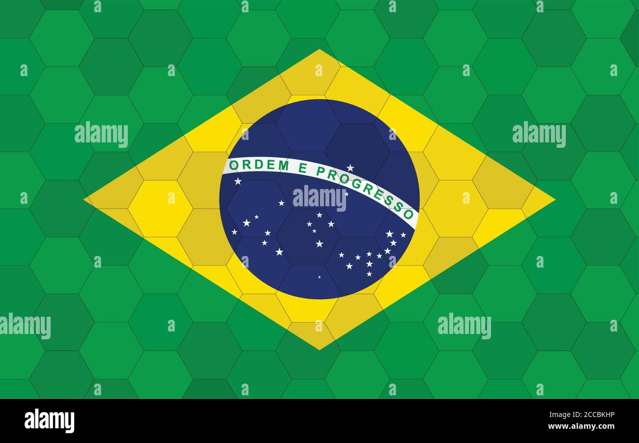 Illustration du drapeau du Brésil. Drapeau brésilien futuriste avec vecteur abstrait d'arrière-plan hexagonal. Le drapeau national du Brésil symbolise l'indépendance. Illustration de Vecteur