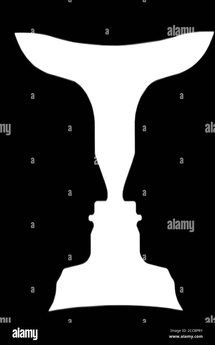 La figure de la perception, visage et vase. Figure-terrain de l'organisation. Groupement perceptuel. La psychologie de la Gestalt dans l'identification d'une figure de l'arrière-plan Banque D'Images