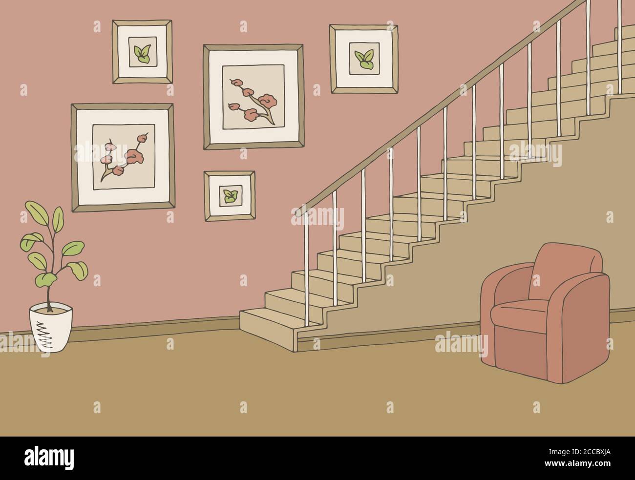 Couloir graphique escalier couleur intérieur esquisse illustration vecteur Illustration de Vecteur