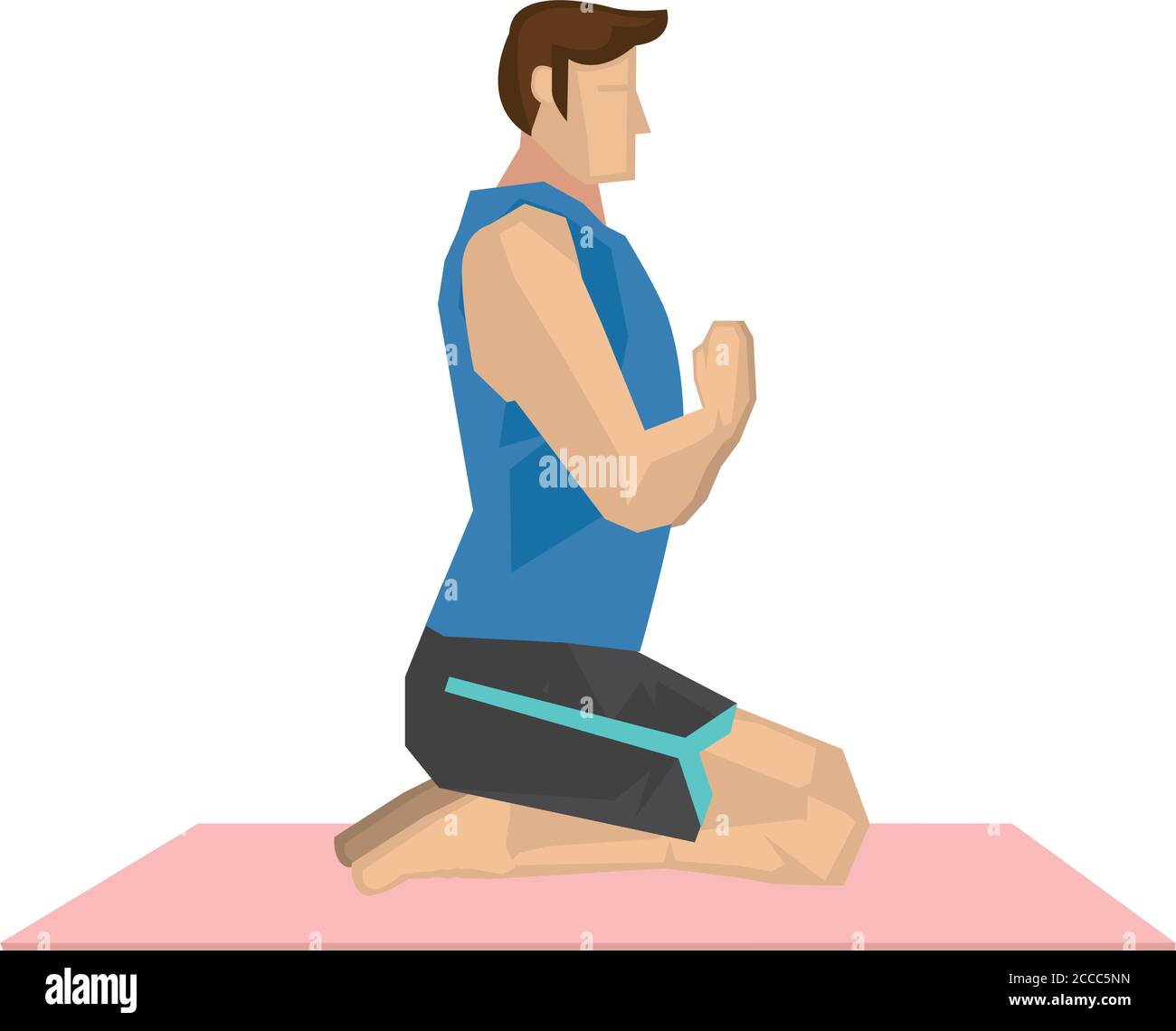 Illustration d'un homme fort pratiquant le yoga avec une posture de prière agenouillée. Concept de yoga calme, détente et bien-être. Illustration vectorielle. Illustration de Vecteur