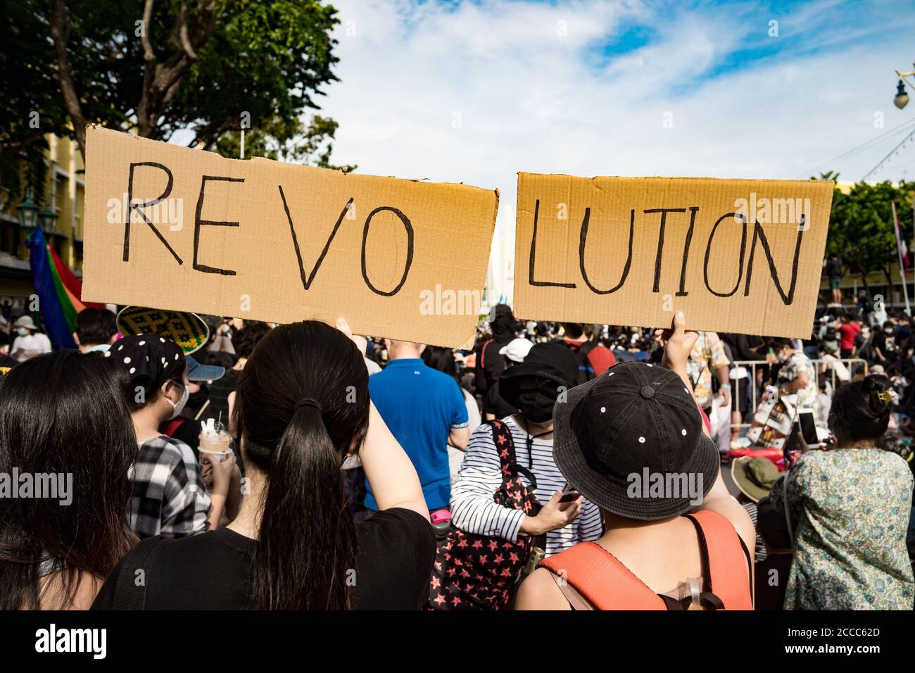 Des étudiants manifestent pour la démocratie à Bangkok, en Thaïlande, le 16 août 2020 Banque D'Images