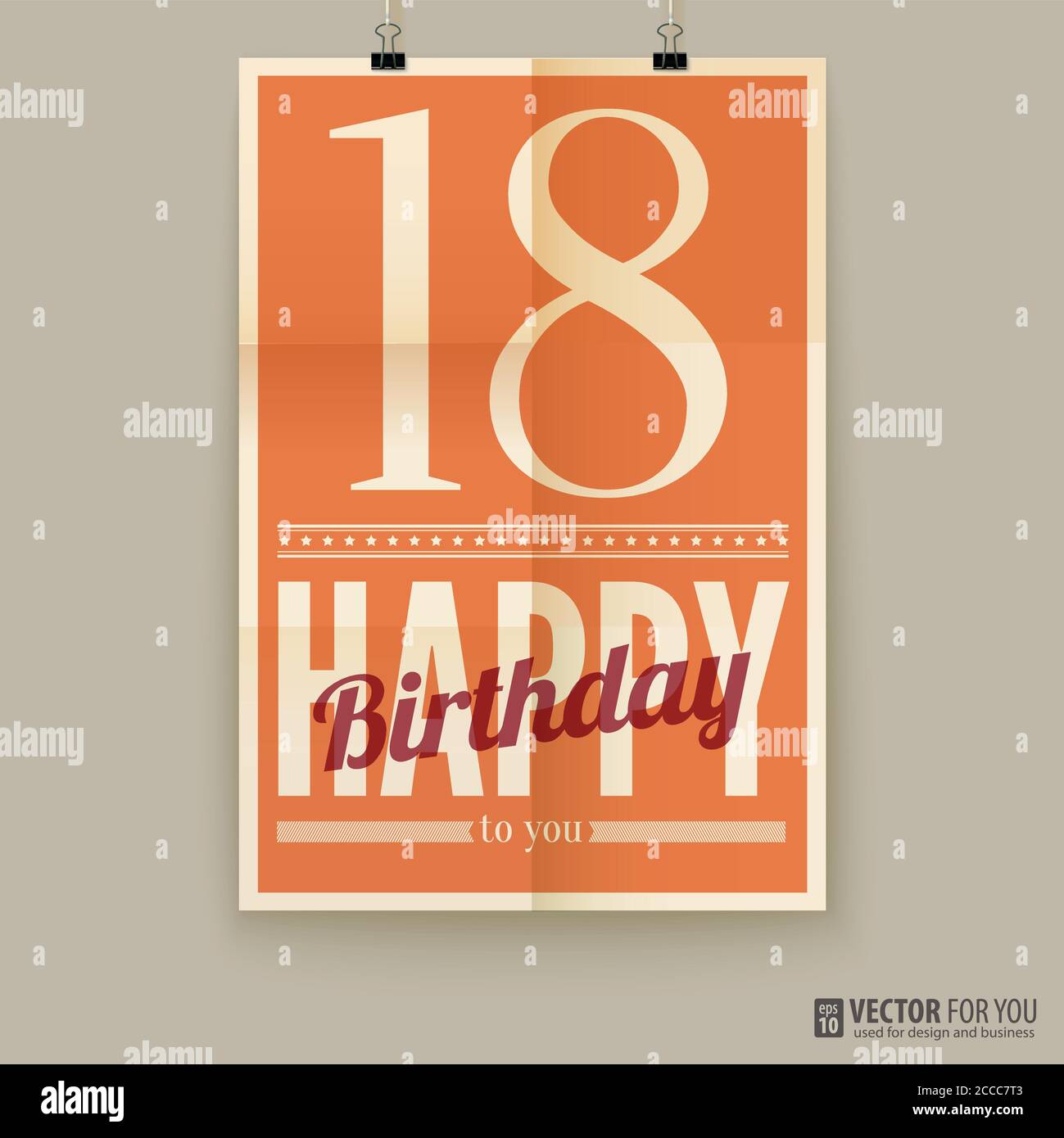 Joyeux anniversaire poster, carte. Dixhuit ans Image Vectorielle Stock