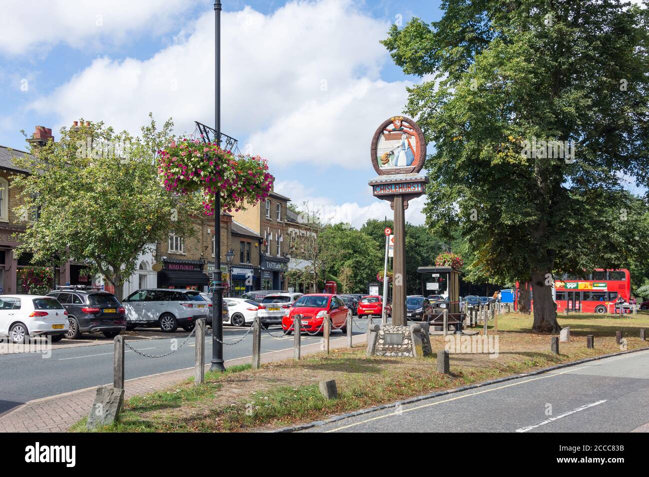 Panneau du village, Royal Parade, Chislehurst, London Borough of Bromley, Greater London, Angleterre, Royaume-Uni Banque D'Images