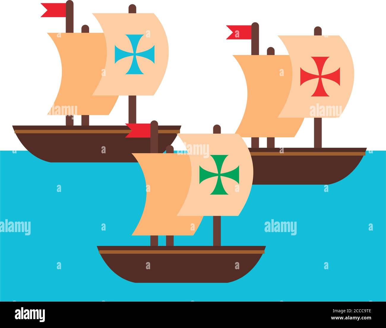 caravelles bateau columbus day style plat dessin vectoriel Illustration de Vecteur