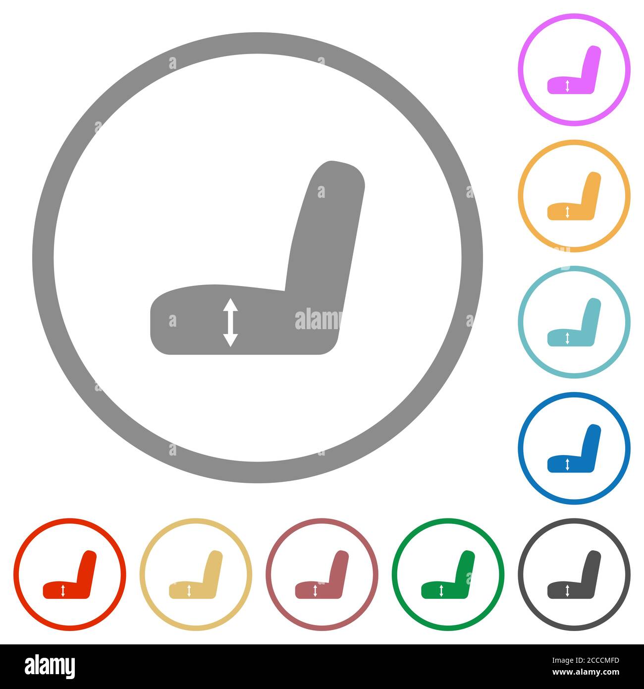 Réglage du siège d'auto icônes de couleur plate avec contours ronds sur fond blanc Illustration de Vecteur