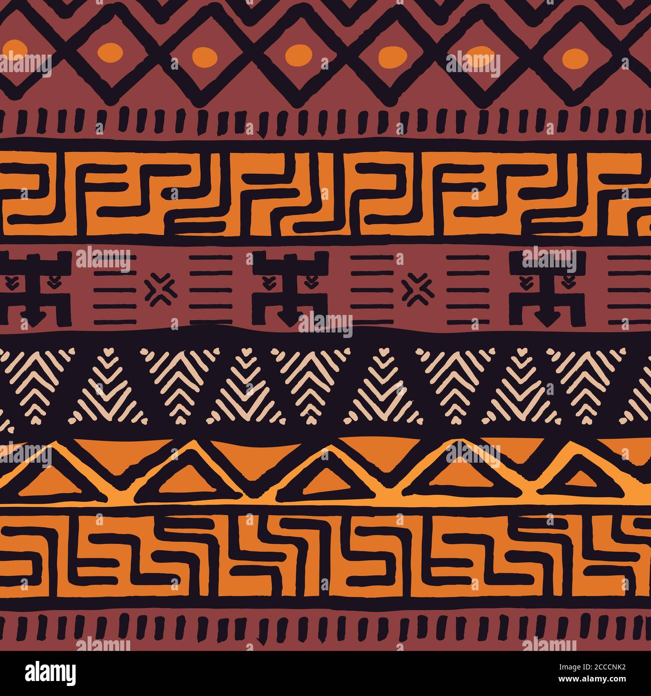 Motif bohème ethnique tribal coloré avec éléments géométriques, toile de boue africaine, dessin tribal, illustration vectorielle Illustration de Vecteur