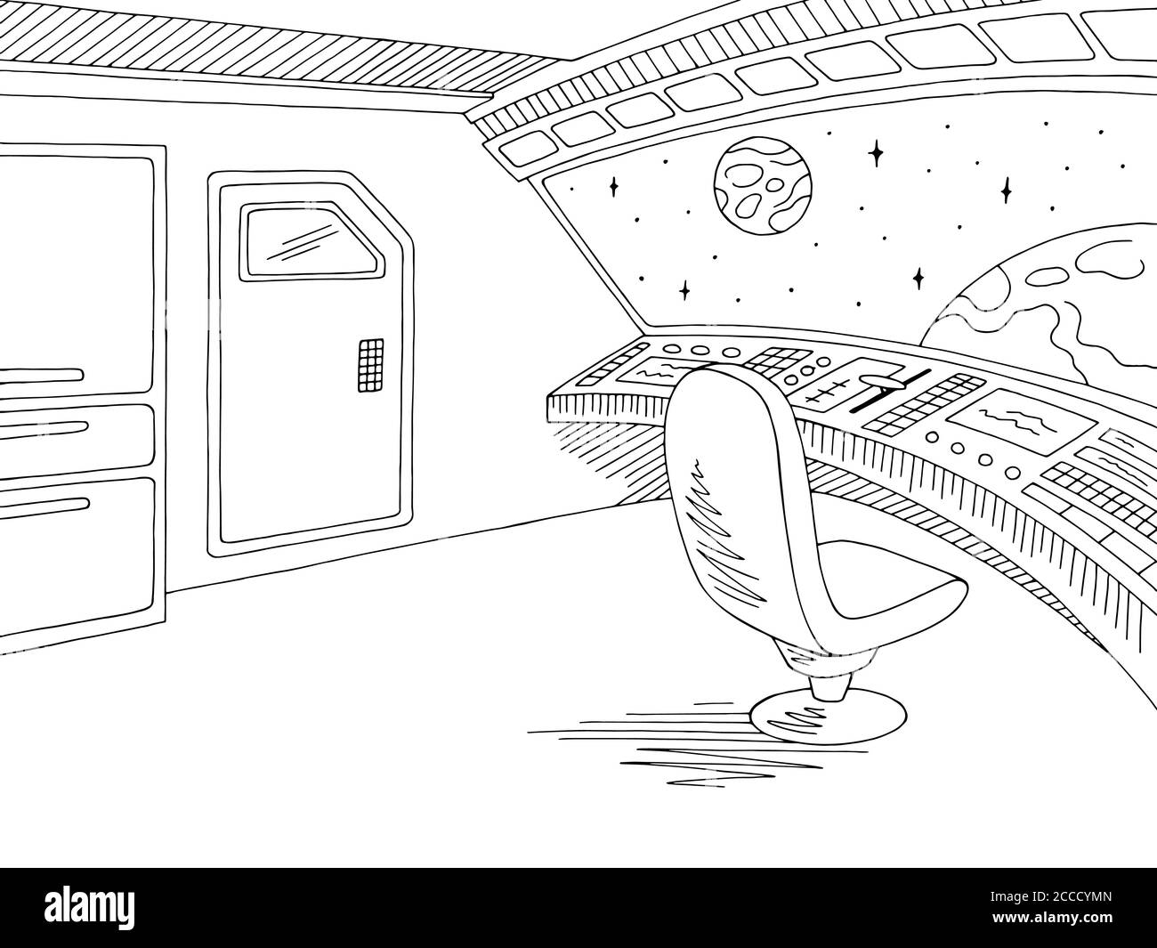 Motif intérieur du vaisseau spatial noir blanc dessin vectoriel Illustration de Vecteur