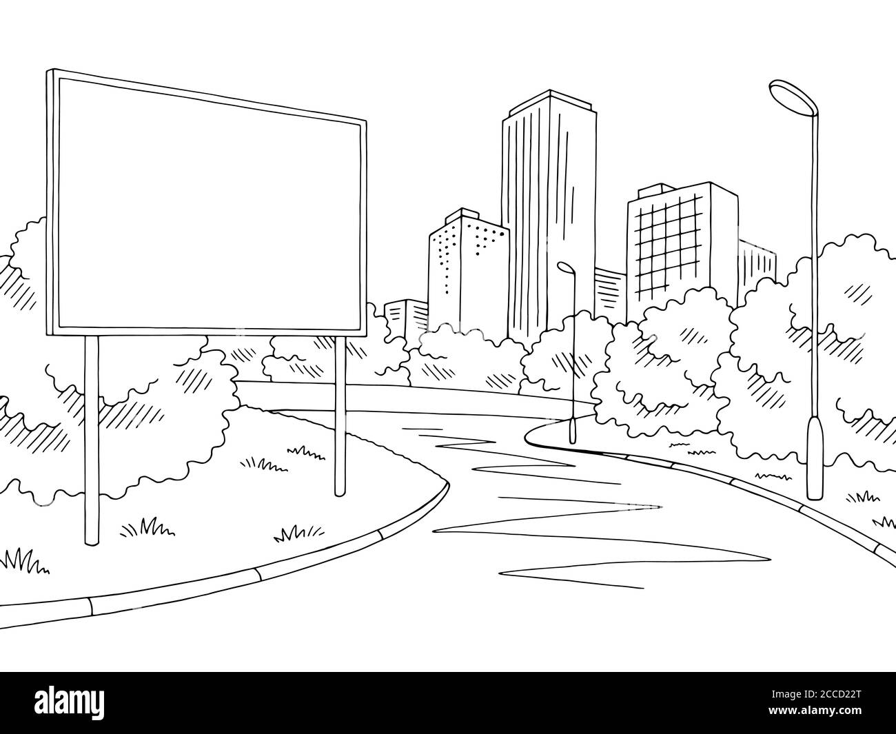 Panneau d'affichage de la route graphique ville noir blanc paysage esquisse illustration vecteur Illustration de Vecteur