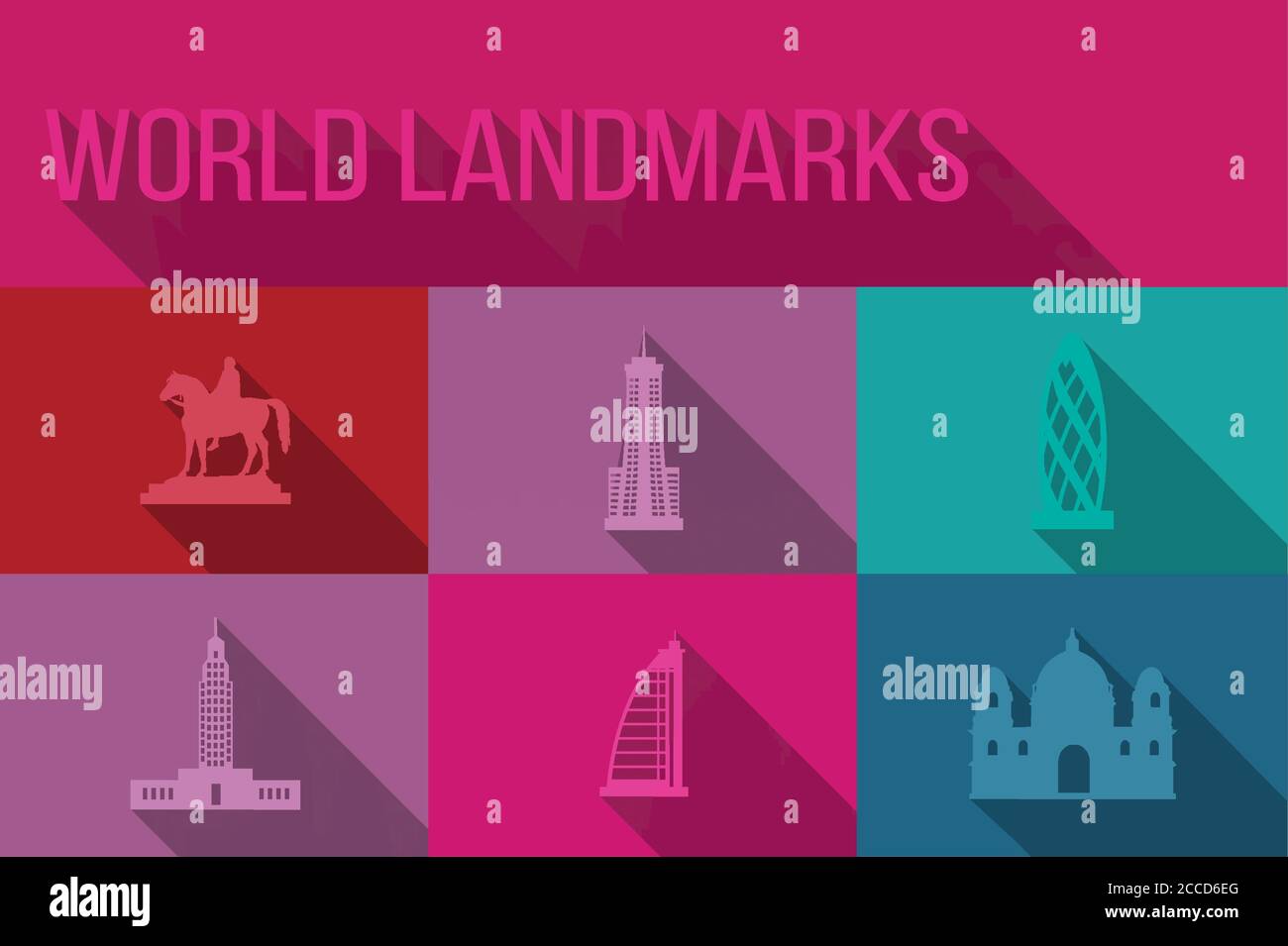 Monuments du monde, bâtiments célèbres, Europe, Amérique, Asie Illustration de Vecteur