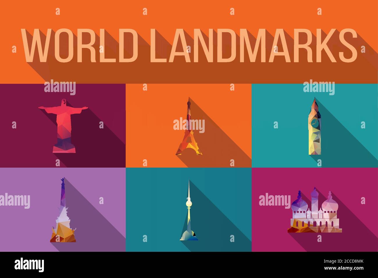 Monuments du monde, bâtiments célèbres, Europe, Amérique, Asie Illustration de Vecteur