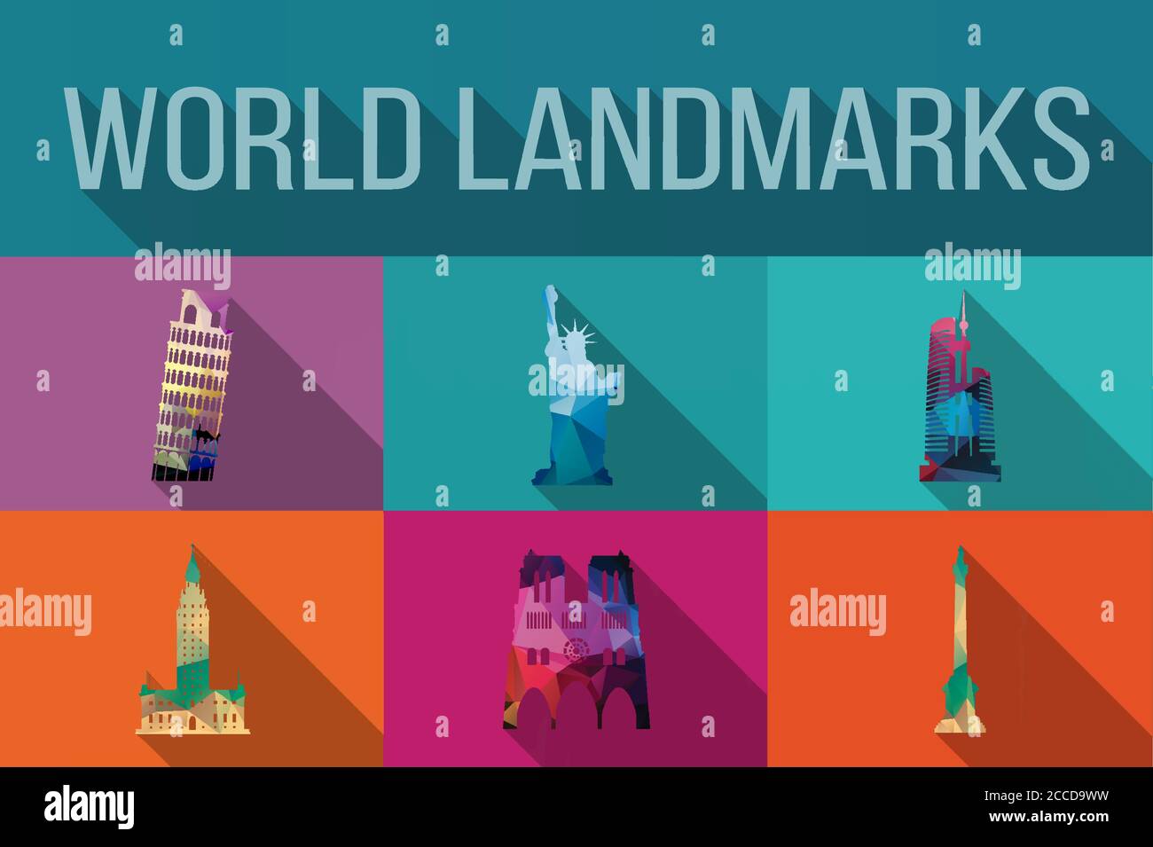 Monuments du monde, bâtiments célèbres, Europe, Amérique, Asie Illustration de Vecteur