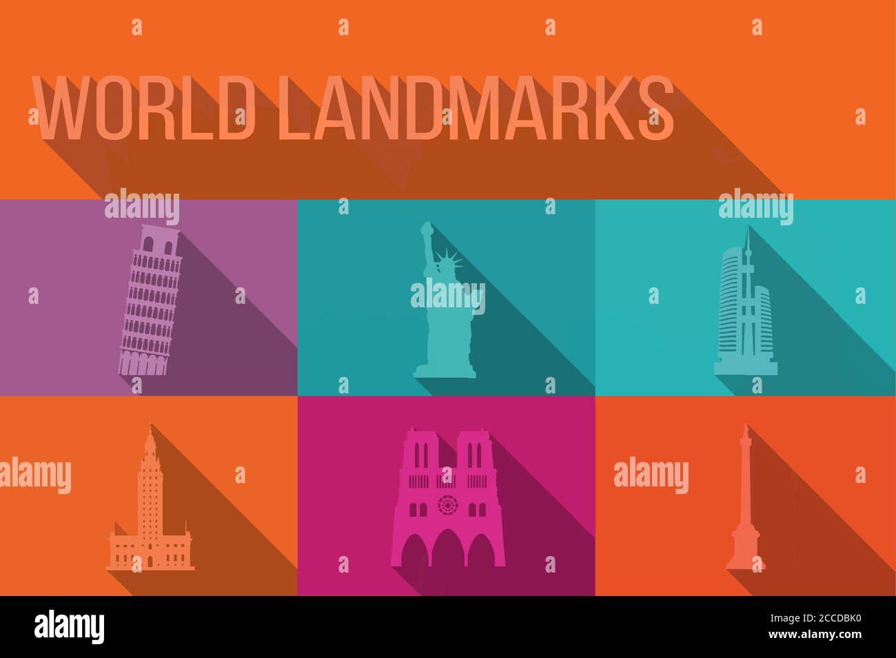 Monuments du monde, bâtiments célèbres, Europe, Amérique, Asie Illustration de Vecteur