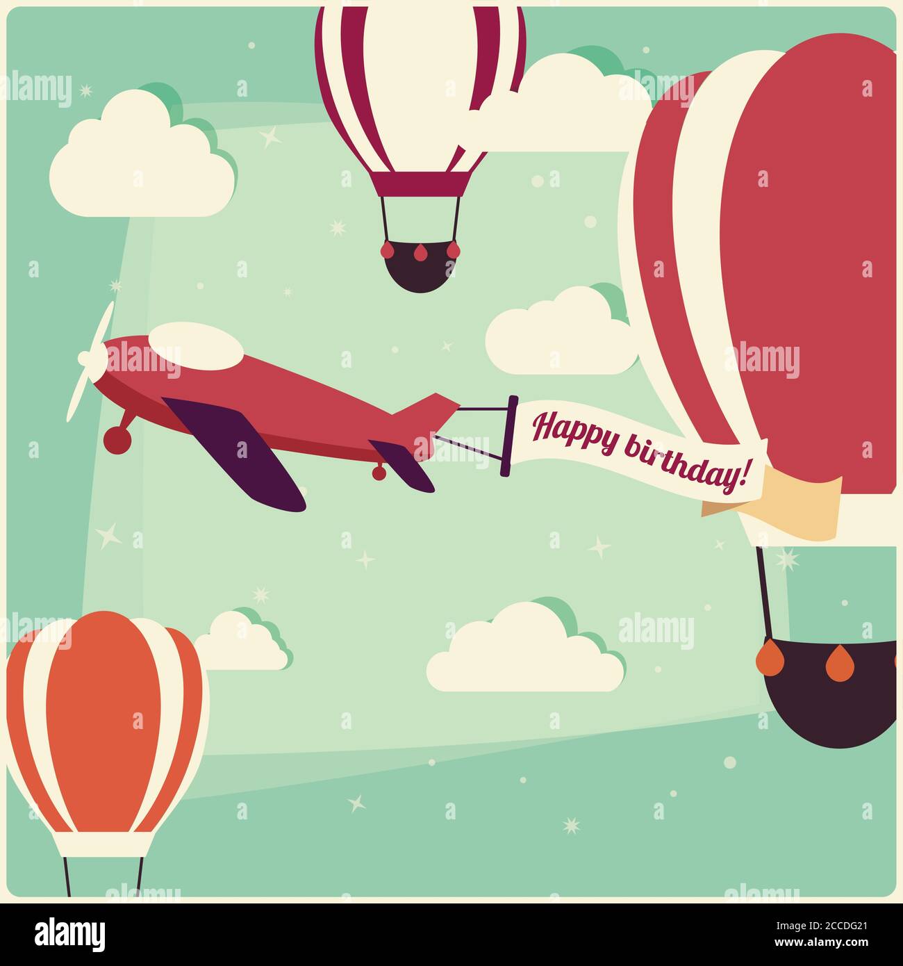 Arrière-plan d'anniversaire ballons à air chaud et un avion, illustration vectorielle Illustration de Vecteur